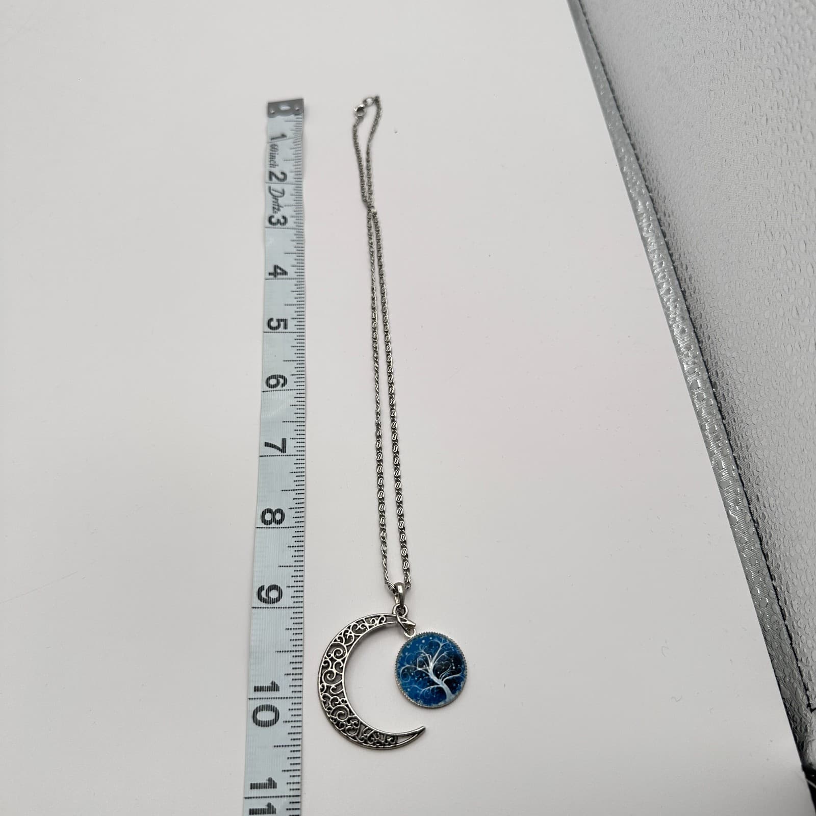 Vintage 90s Silver Tone Moon Tree of Life Pendant Necklace Women's Jewelry - Thumbnail 10