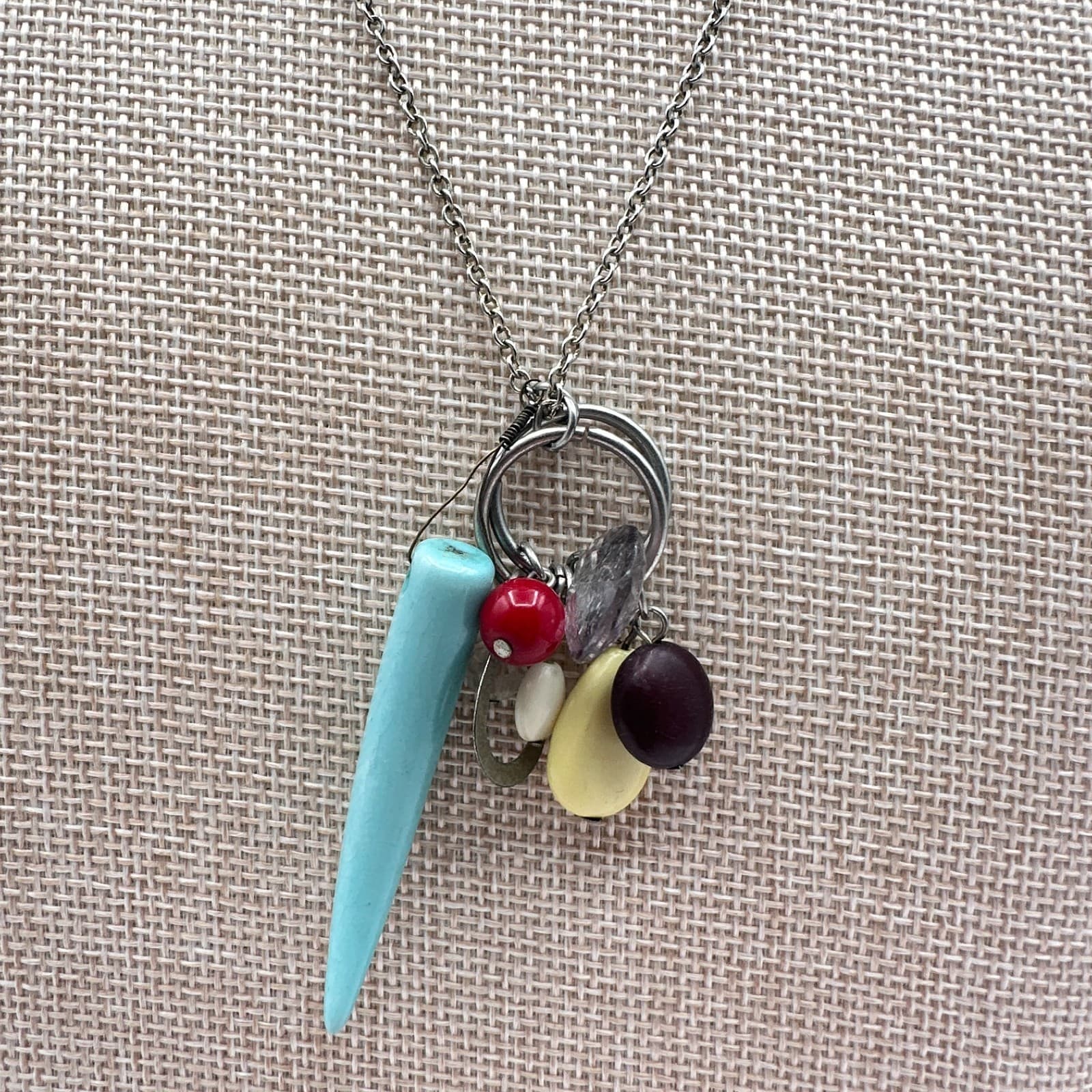 Vintage Y2K Silver Tone Multi Charm Pendant Necklace Classic Fashion Jewelry - Image 1