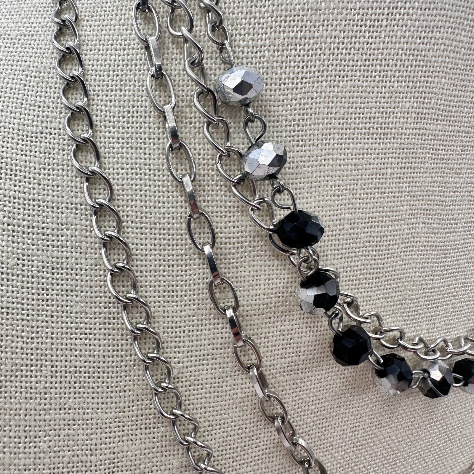 Vintage Y2K Silver Tone Layered Chain Beaded Necklace Women's Classic Jewelry - Thumbnail 4