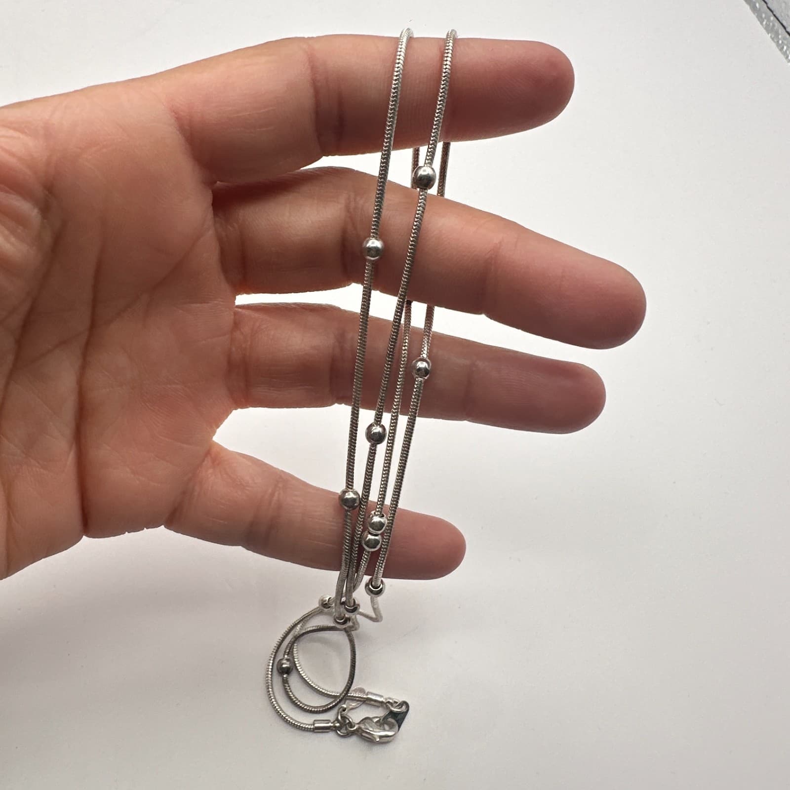 Vintage 90s Silver Tone Rope Chain Station Necklace Retro Women's Jewelry - Thumbnail 7