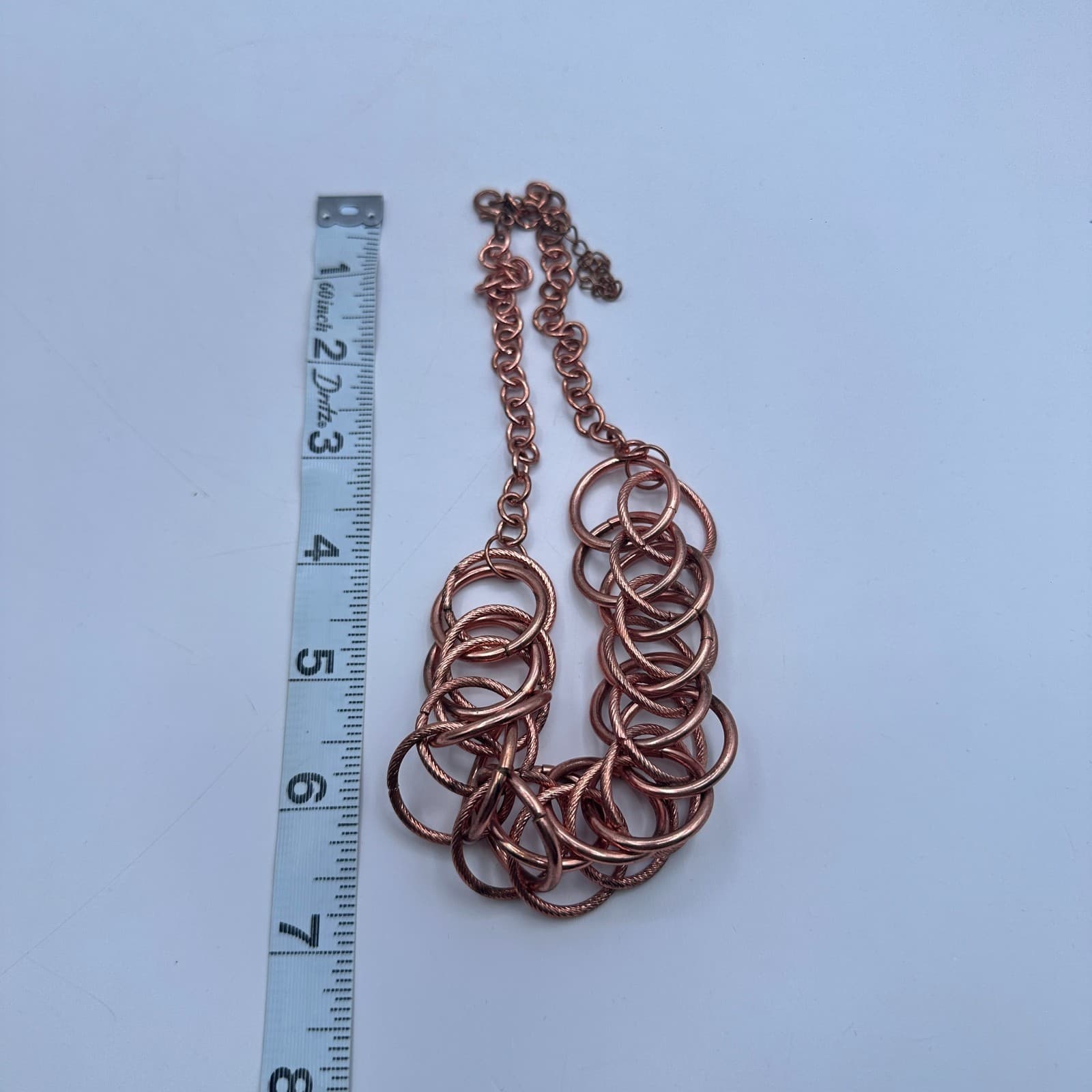 VTG 90s Rose Gold Interlocking Circle Link Statement Necklace Women's Jewelry - Thumbnail 8