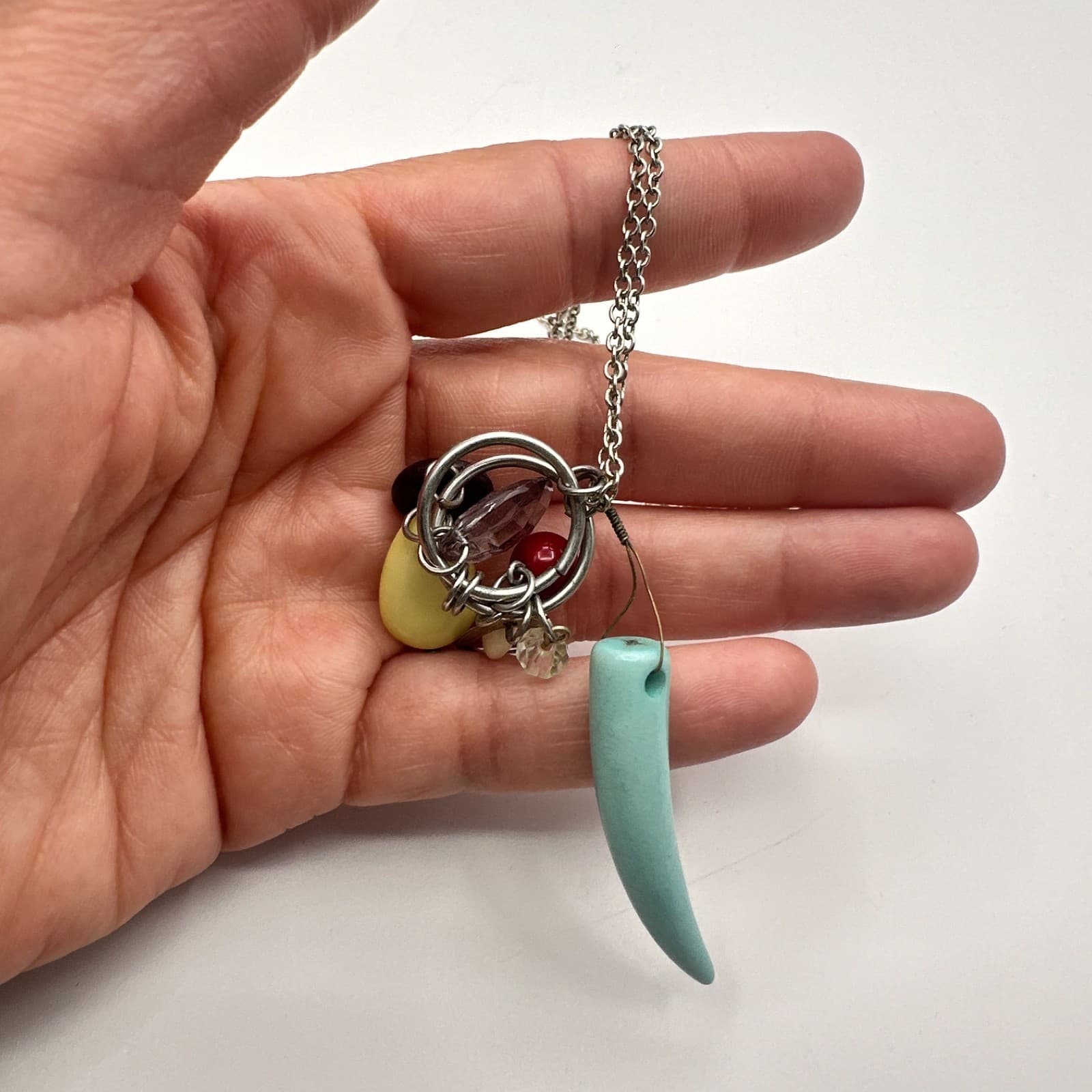 Vintage Y2K Silver Tone Multi Charm Pendant Necklace Classic Fashion Jewelry - Thumbnail 6