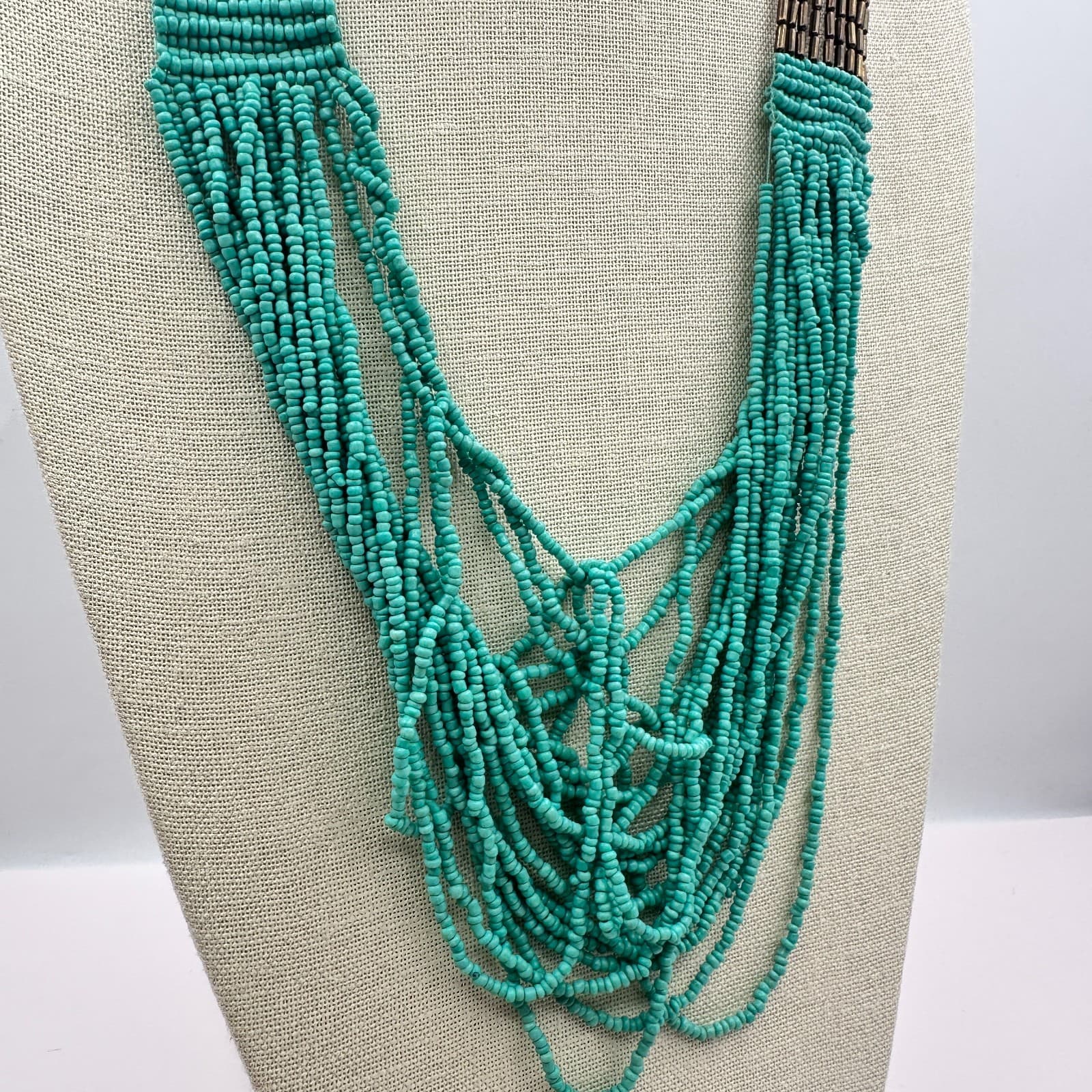 Vintage Y2K Turquoise Seed Beaded Multi Strand Necklace Boho Women's Jewelry - Thumbnail 6