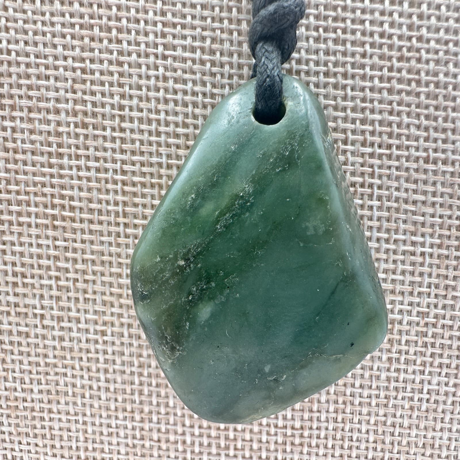 Vintage 90s Women Hand Carved Dark Green Nephrite Jade Pendant Necklace Jewelry - Thumbnail 5