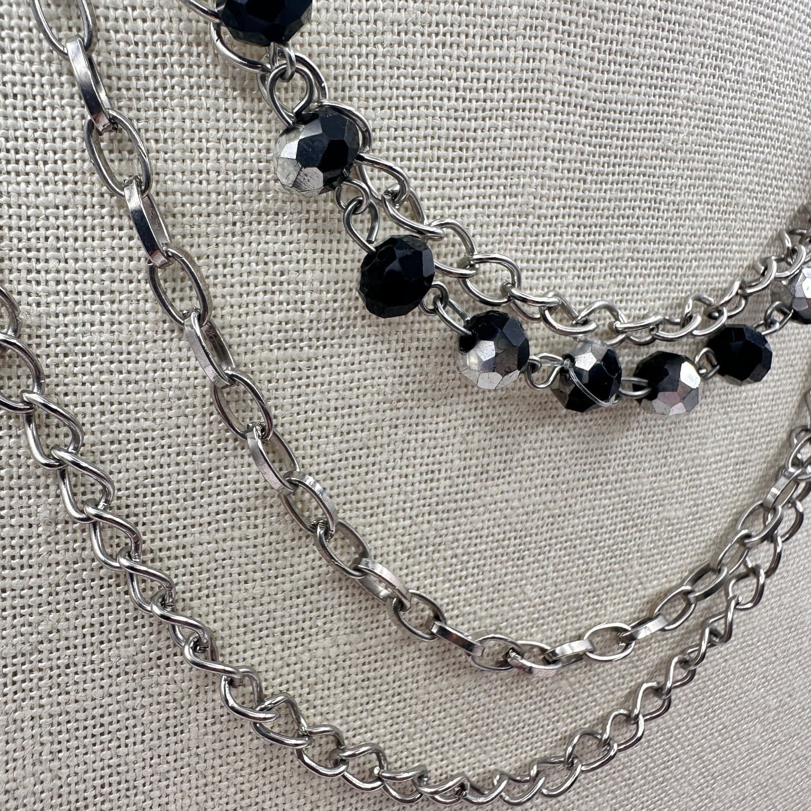 Vintage Y2K Silver Tone Layered Chain Beaded Necklace Women's Classic Jewelry - Thumbnail 5