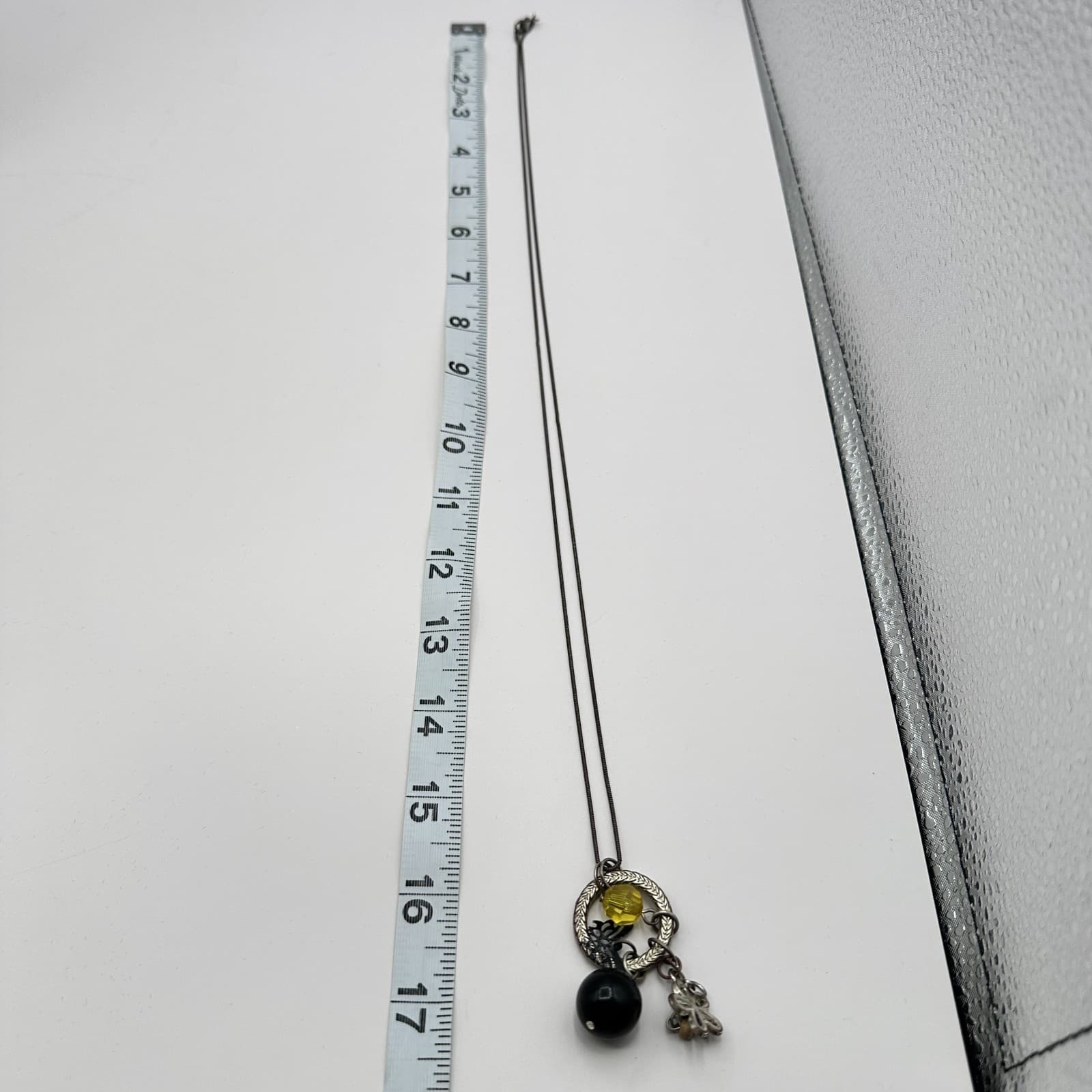 Vintage 60s Necklace Featuring Textured Silver Tone Ring Charm Dangle Jewelry - Thumbnail 6