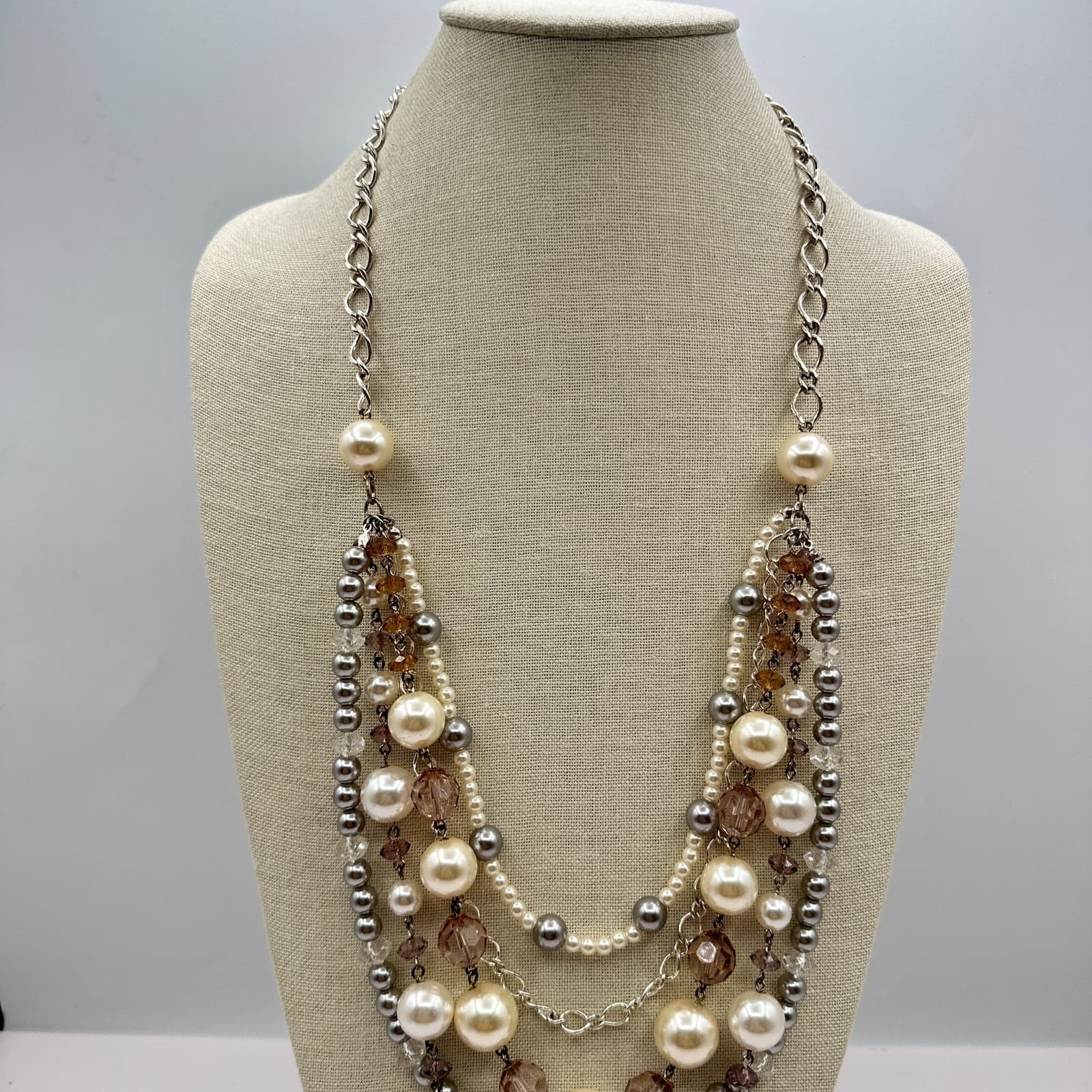 Vintage Y2K Silver Tone Statement Necklace Geometric Cutout Rhinestones Jewelry - Thumbnail 3