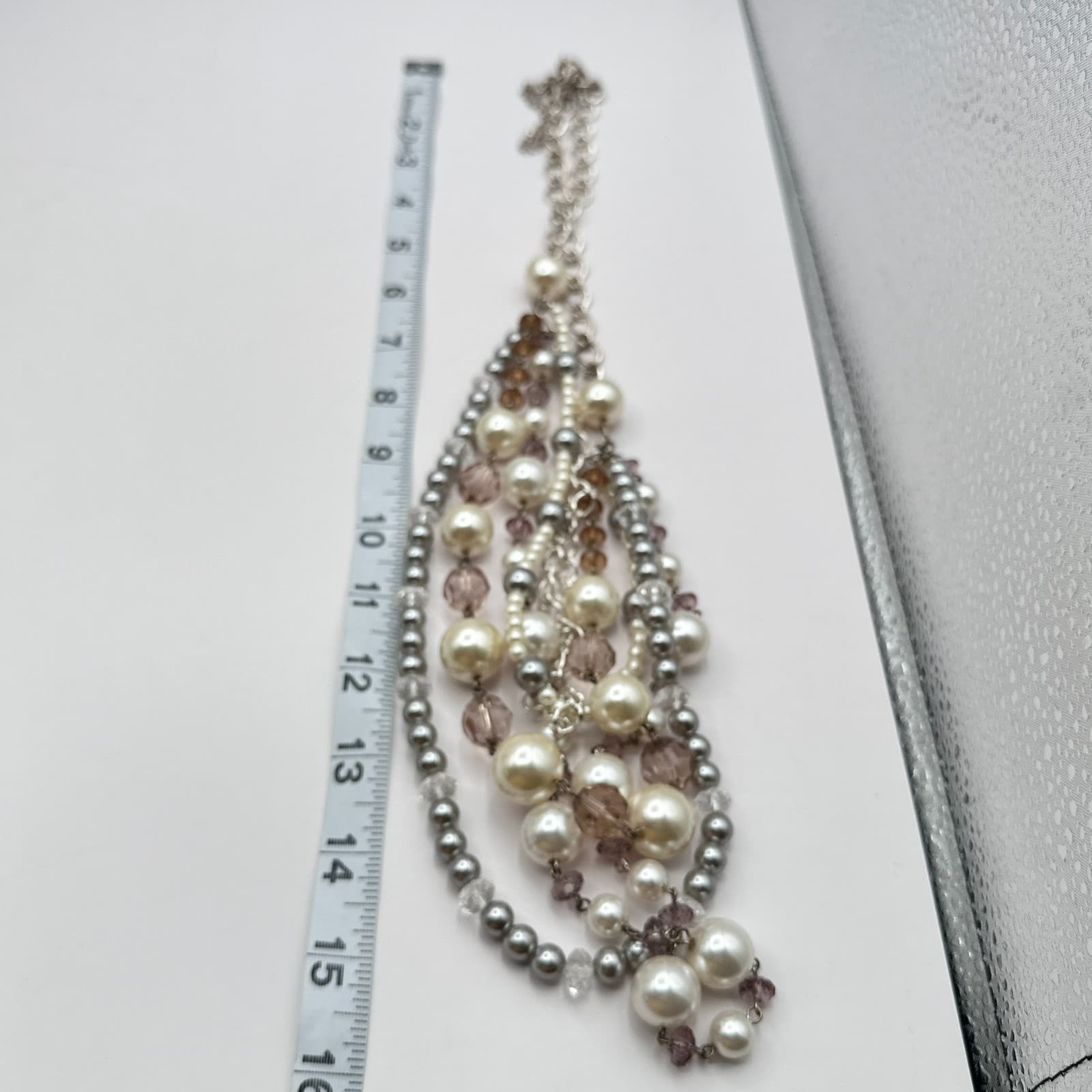 Vintage Y2K Silver Tone Statement Necklace Geometric Cutout Rhinestones Jewelry - Thumbnail 8