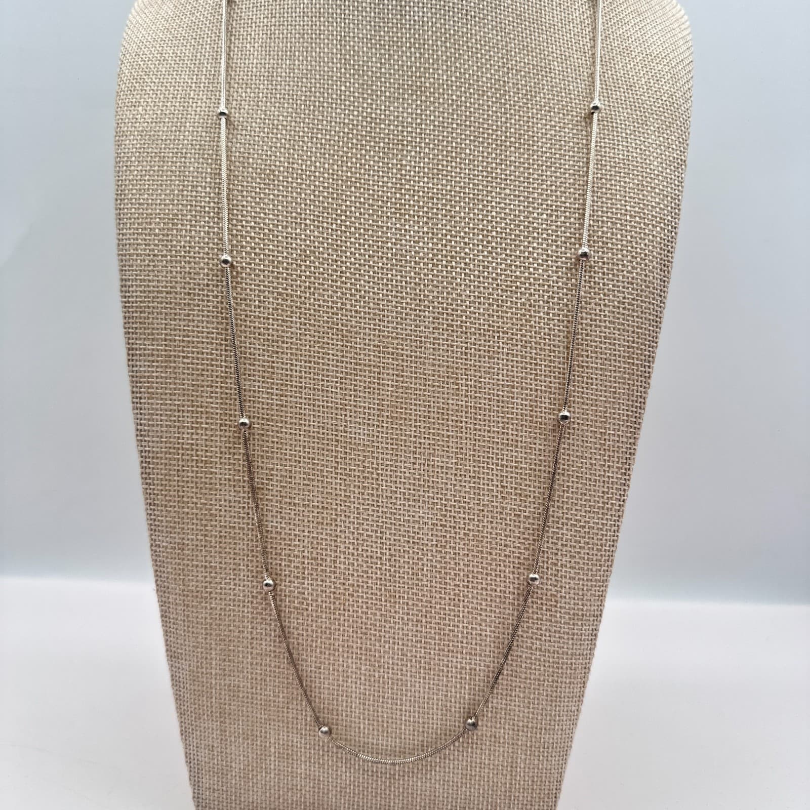 Vintage 90s Silver Tone Rope Chain Station Necklace Retro Women's Jewelry - Thumbnail 2