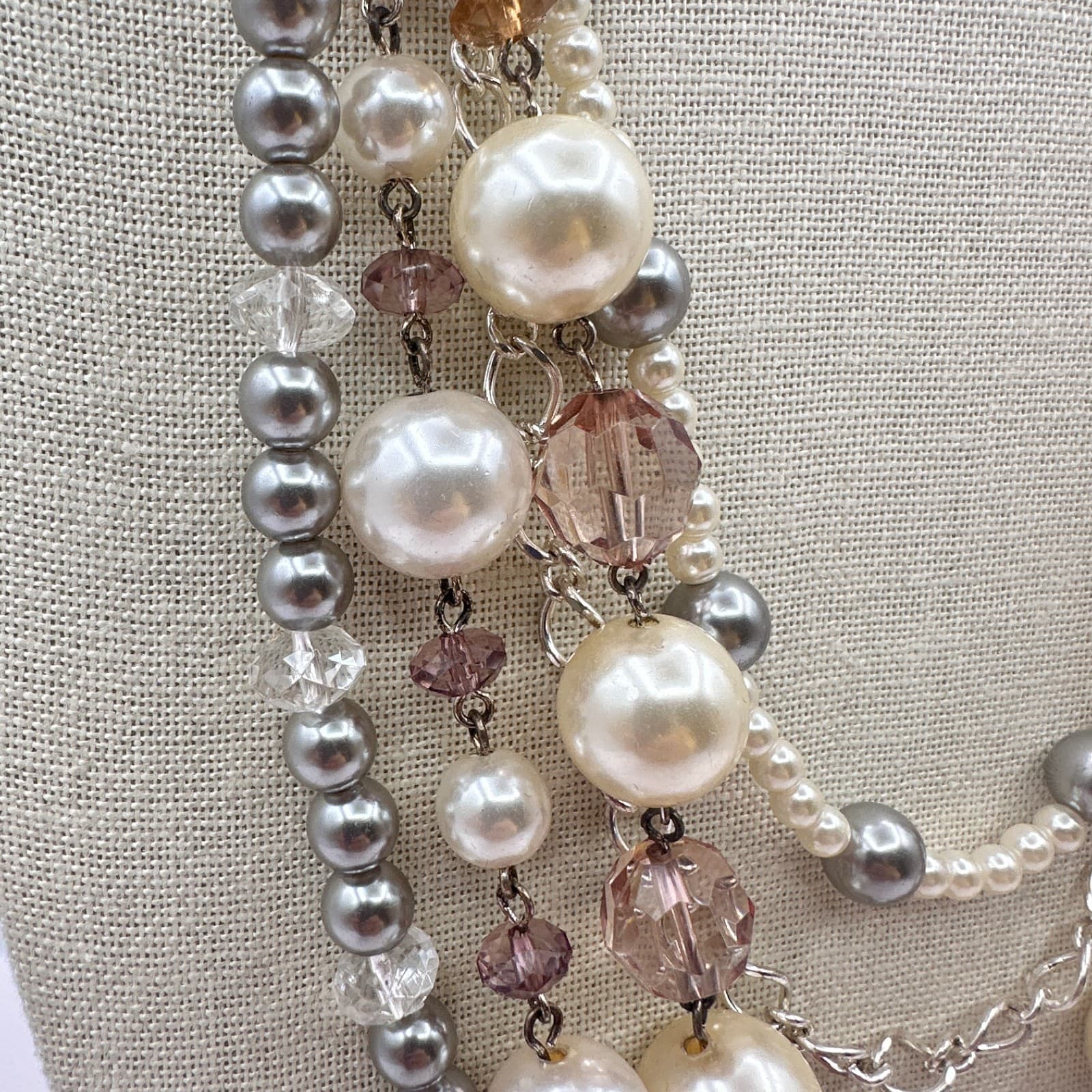 Vintage Y2K Silver Tone Statement Necklace Geometric Cutout Rhinestones Jewelry - Thumbnail 6