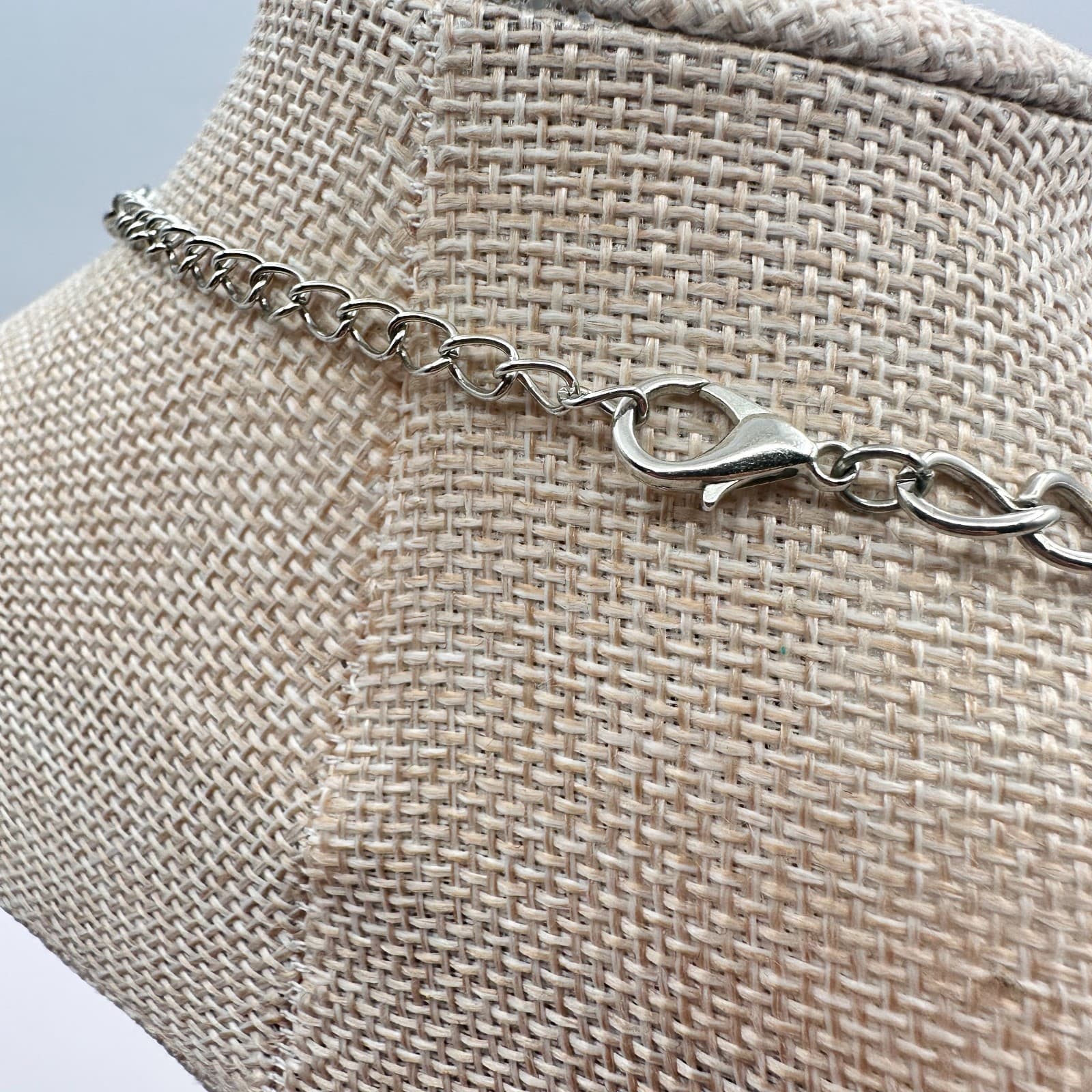 Vintage 80s Silver Tone Chain Turquoise Swirl Link Statement Necklace Jewelry - Thumbnail 7