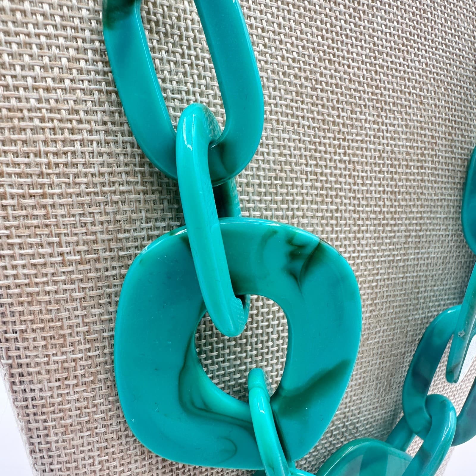 Vintage 80s Silver Tone Chain Turquoise Swirl Link Statement Necklace Jewelry - Thumbnail 3