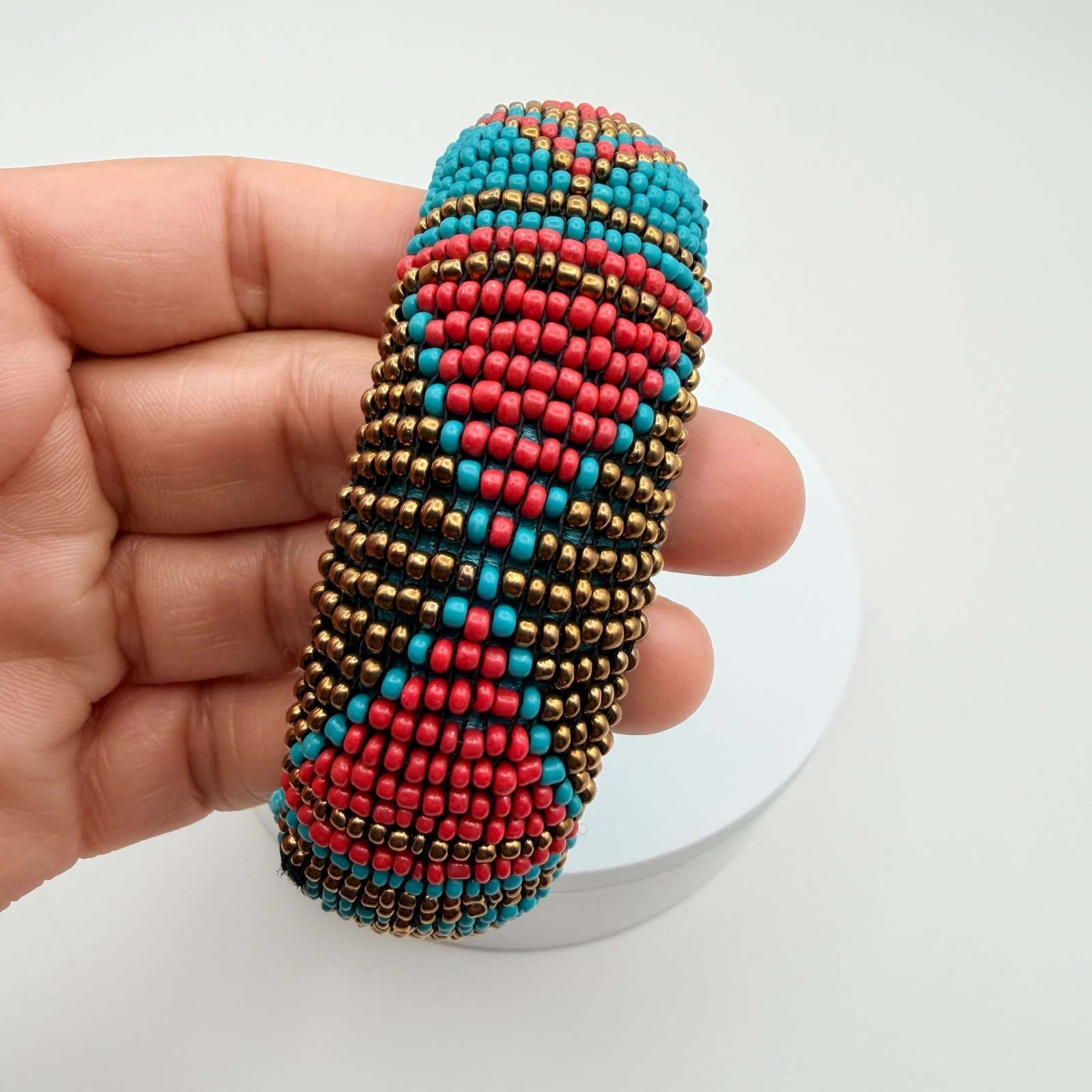 Vintage 90s Bangle Bracelet Seed Beaded Boho Women's Classic Fashion Jewelry - Thumbnail 7