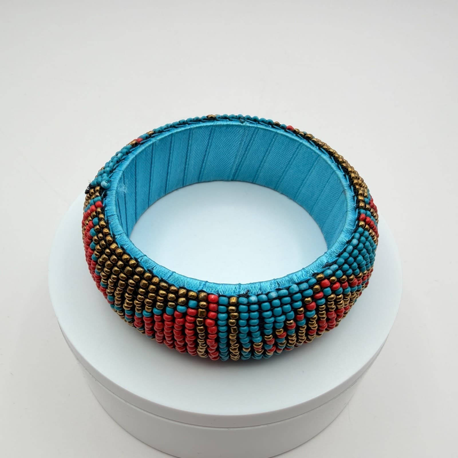 Vintage 90s Bangle Bracelet Seed Beaded Boho Women's Classic Fashion Jewelry - Thumbnail 3