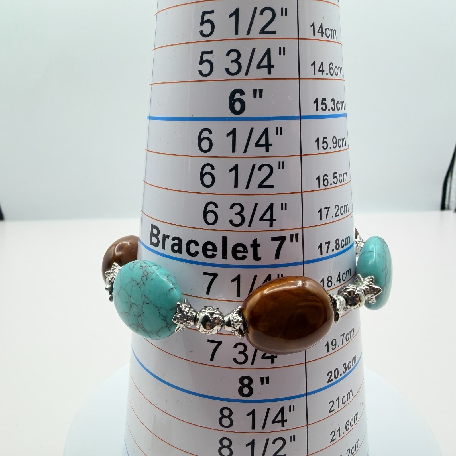 Vintage Y2K Silver Tone Turquoise Beaded Bracelet Boho Women's Classic Jewelry - Thumbnail 10