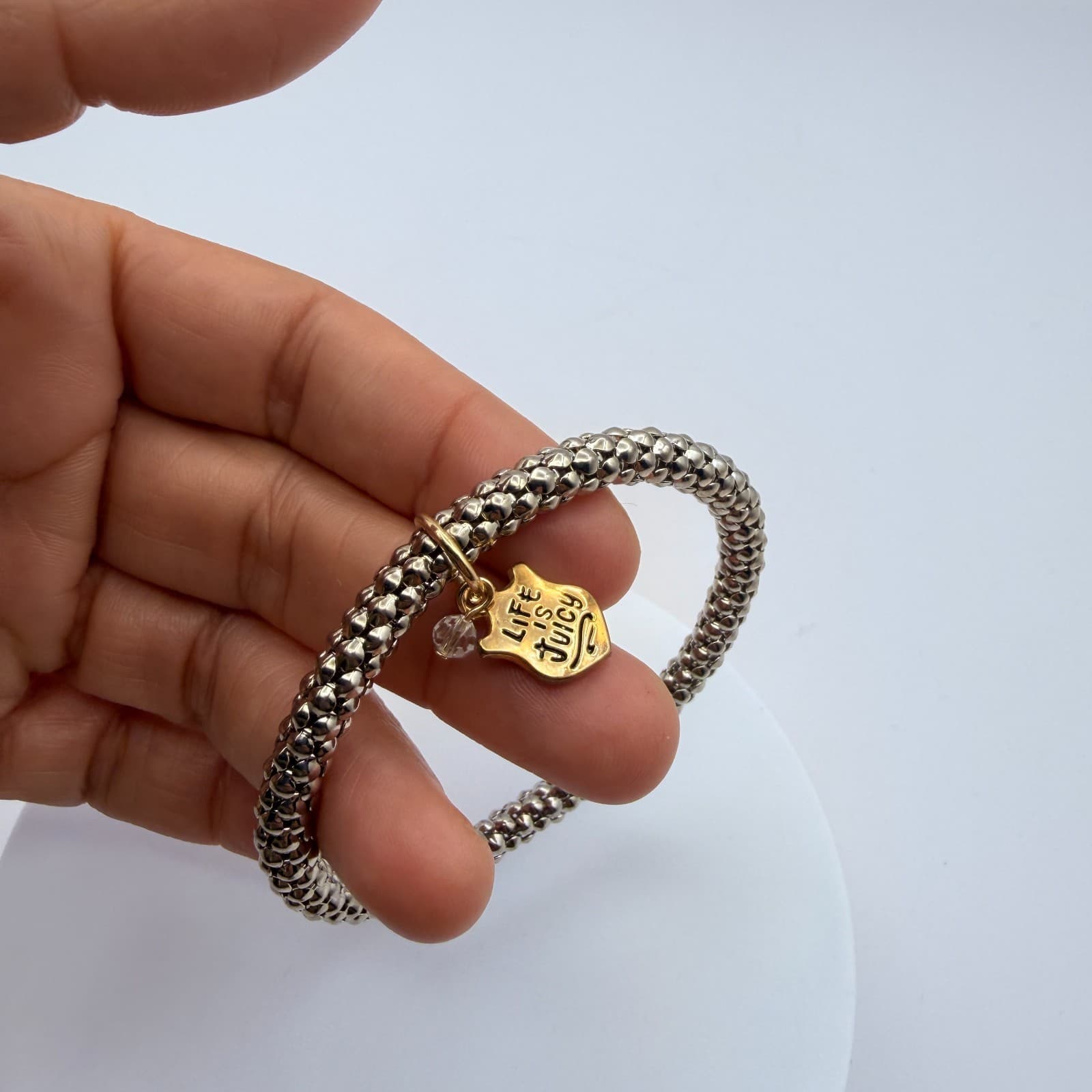 Vintage 90s Silver Tone Life is Juicy Charm Bracelet Women's Classic Jewelry - Thumbnail 8