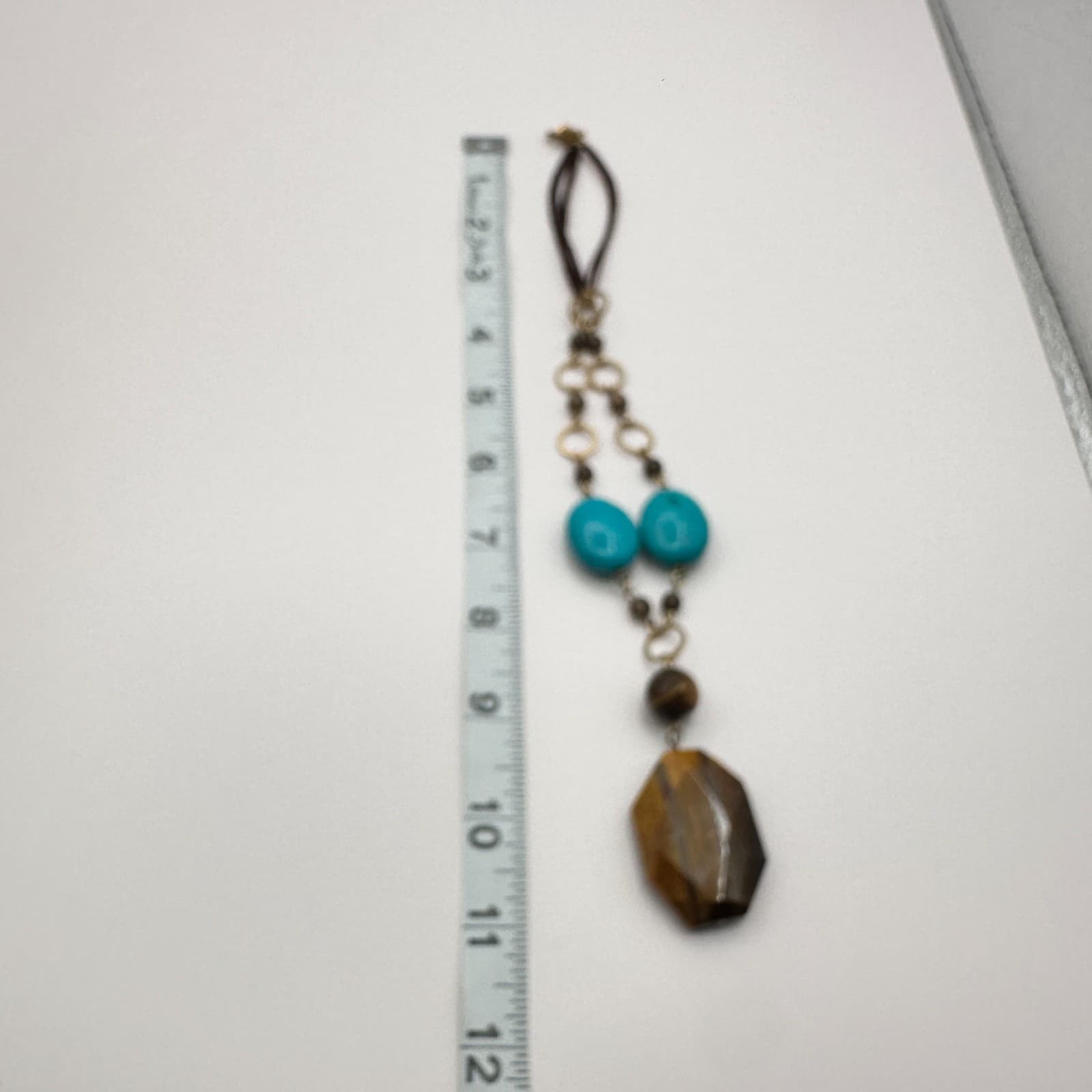 Vintage 90s Turquoise Glass Bead Statement Necklace Boho Fashion Women's Jewelry - Thumbnail 9