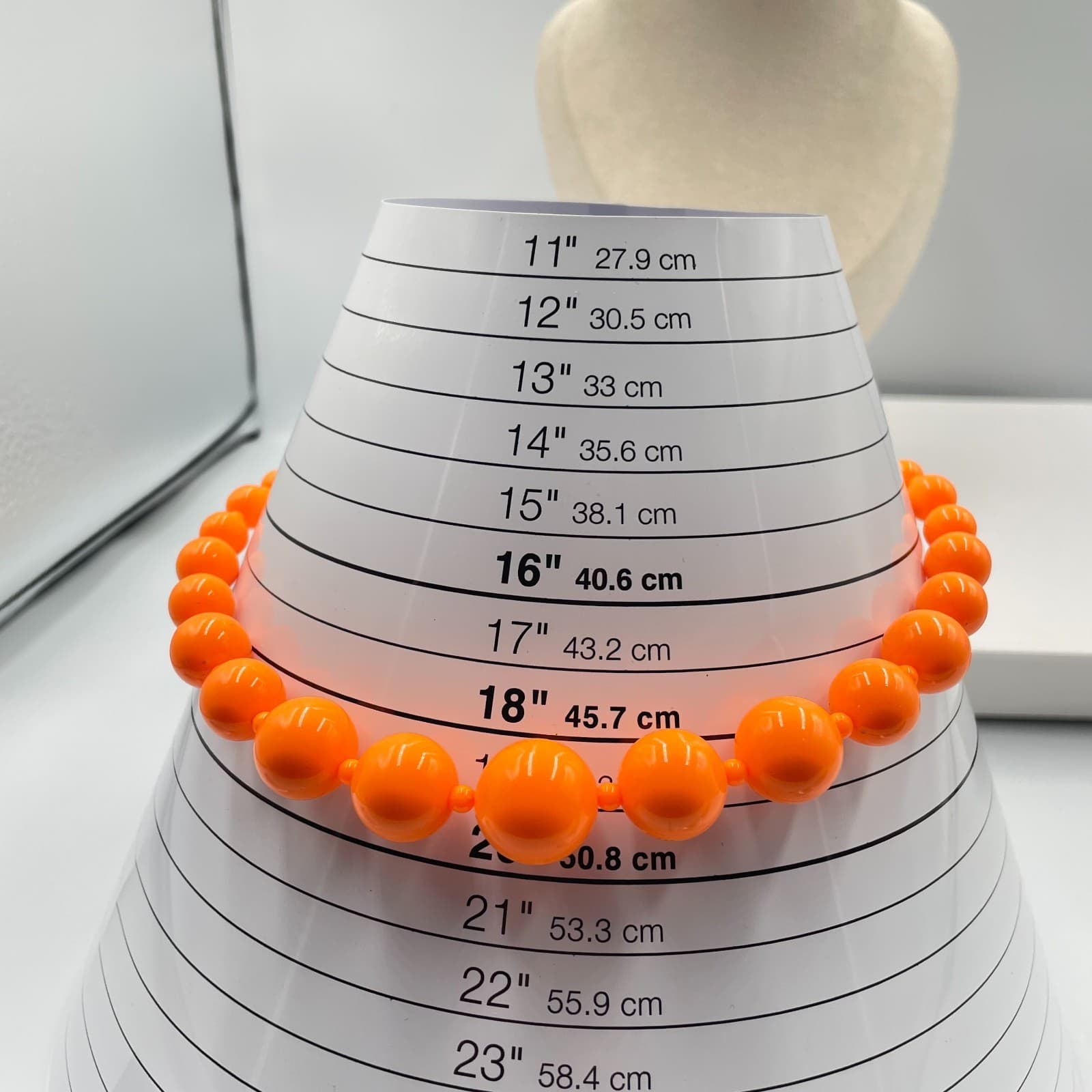 Claire's Silver-Tone Adjustable Neon Orange Graduated Beads Statement Necklace - Thumbnail 8