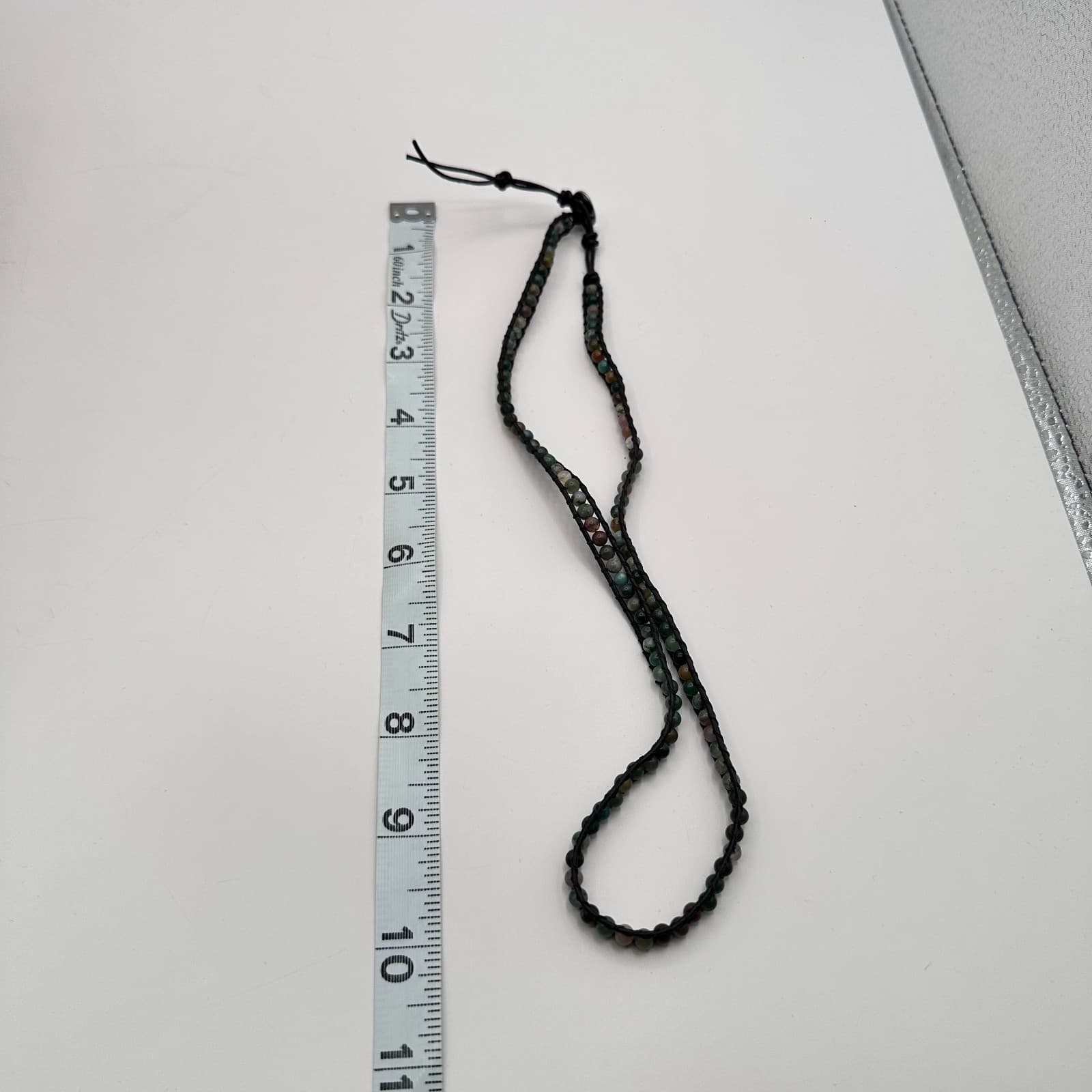 Vintage 90s Necklace Agate Glass Ball Bead Black Leather Boho Women's Jewelry - Thumbnail 9