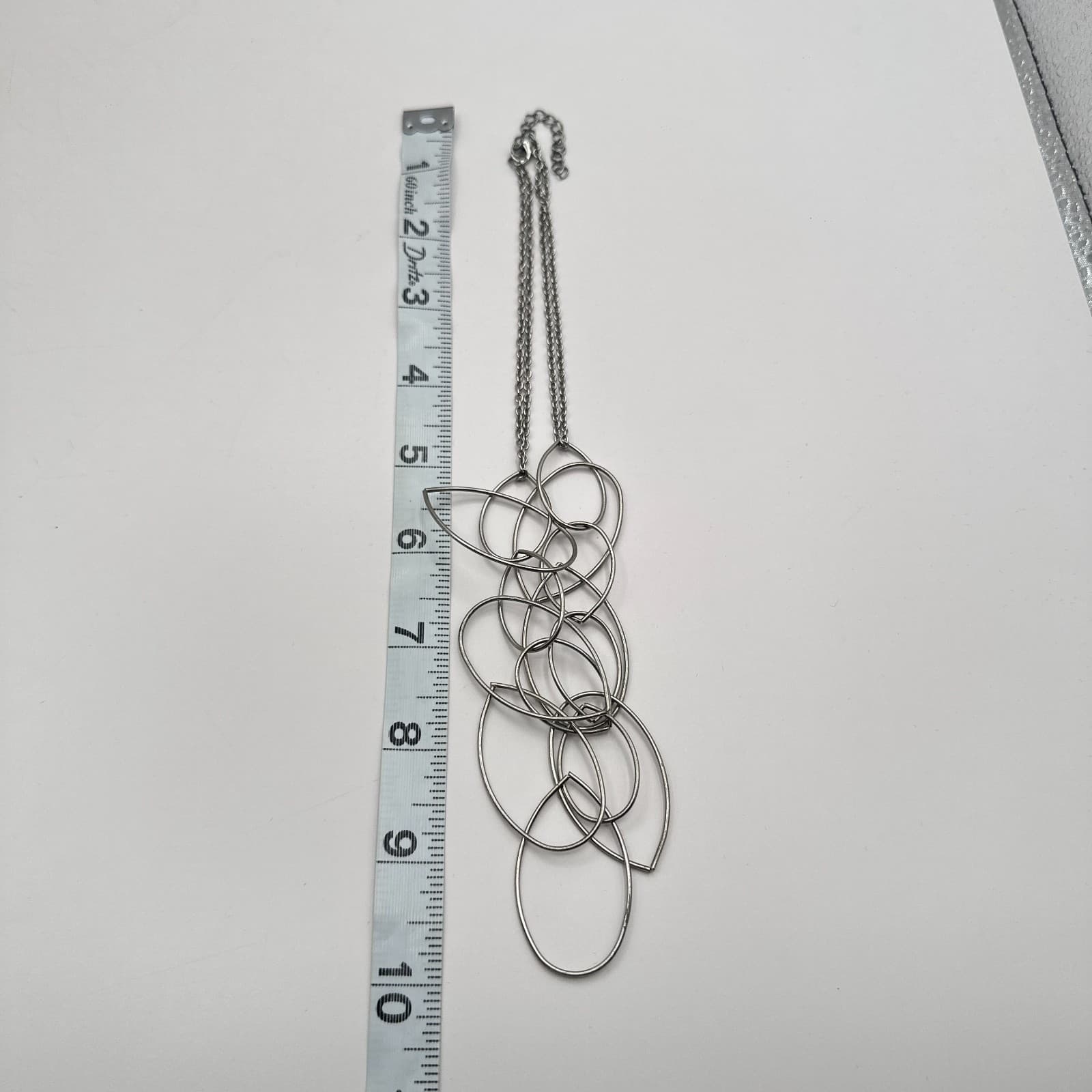 Vintage 90s Silver Tone Link Bib Statement Necklace Women's Classic Jewelry - Thumbnail 8