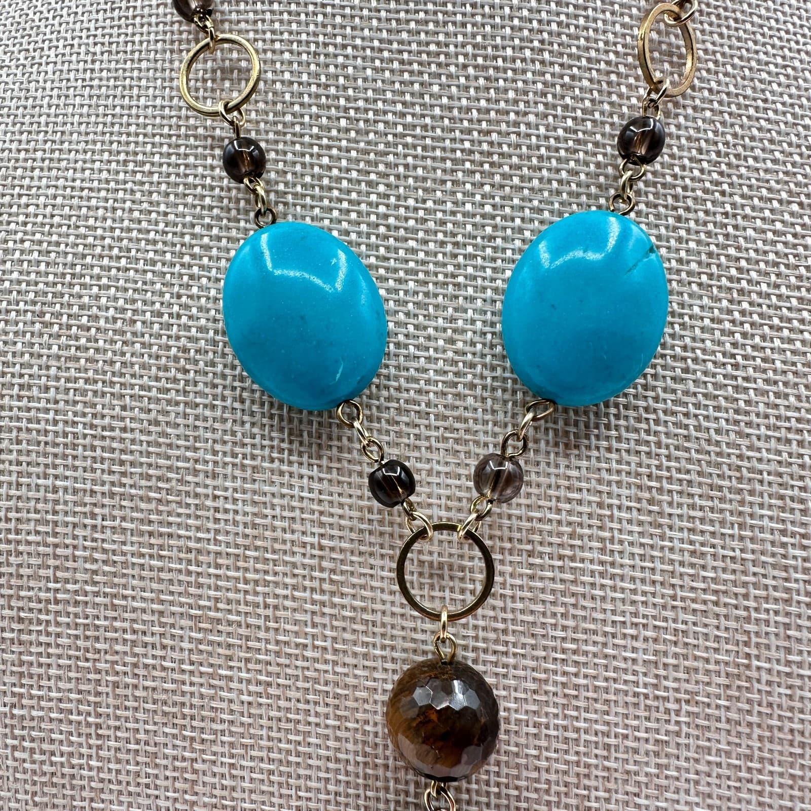 Vintage 90s Turquoise Glass Bead Statement Necklace Boho Fashion Women's Jewelry - Thumbnail 5