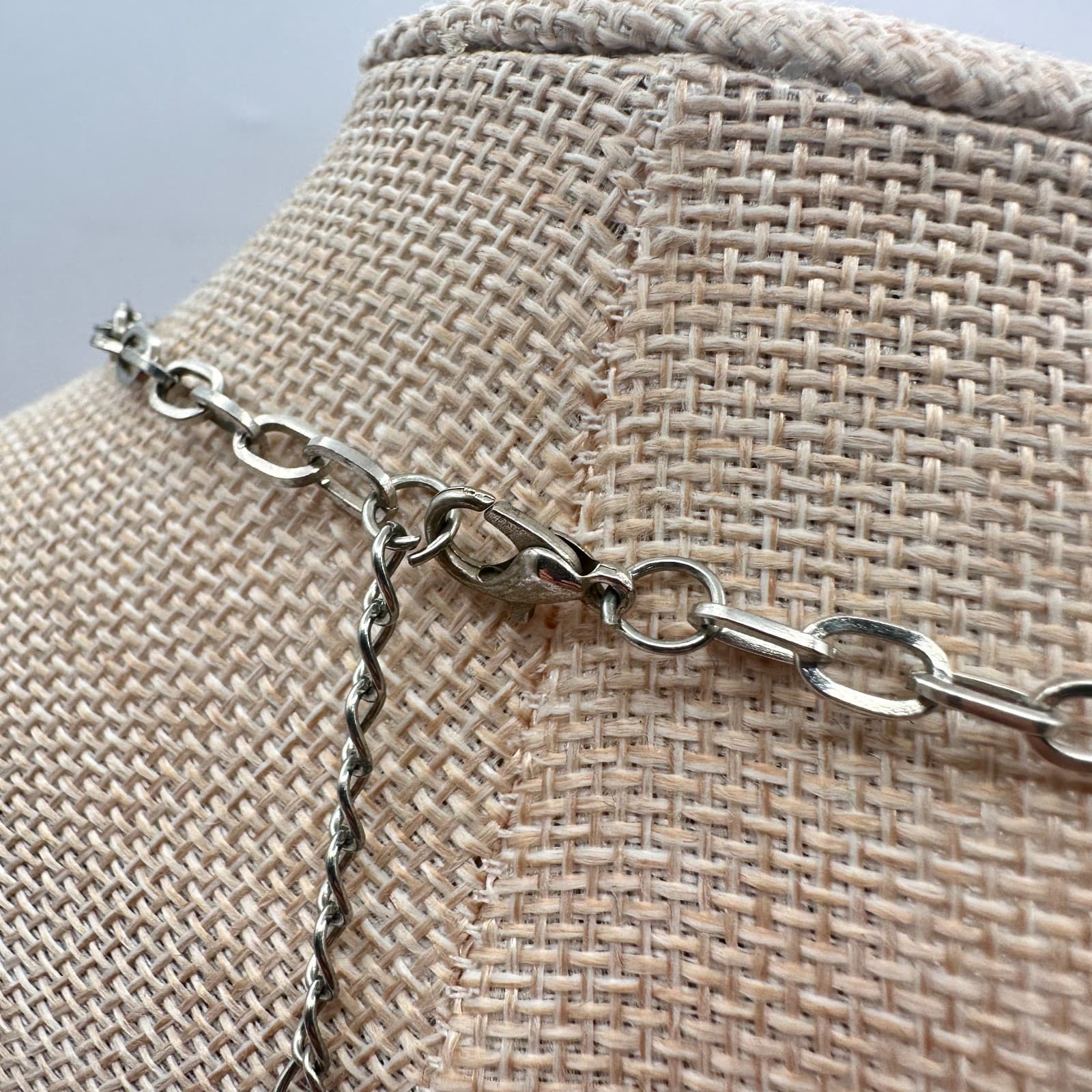 Vintage Y2K Silver Tone Chain Statement Necklace Black Geometric Stones Jewelry - Thumbnail 8