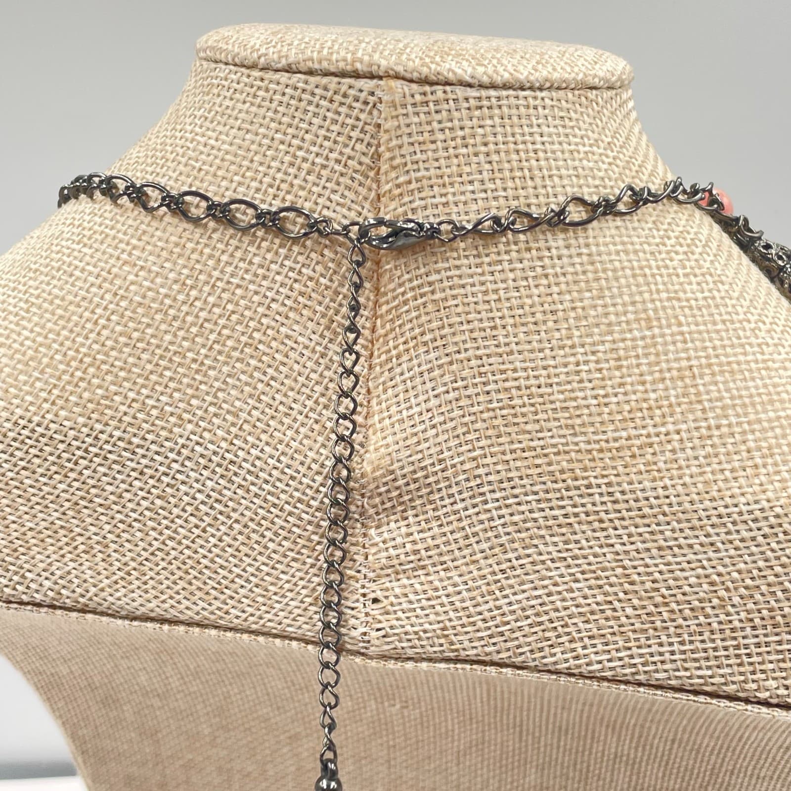 Gunmetal-Tone Chain Filigree Cage Mother Of Pearls Beaded Cluster Charm Necklace - Thumbnail 6