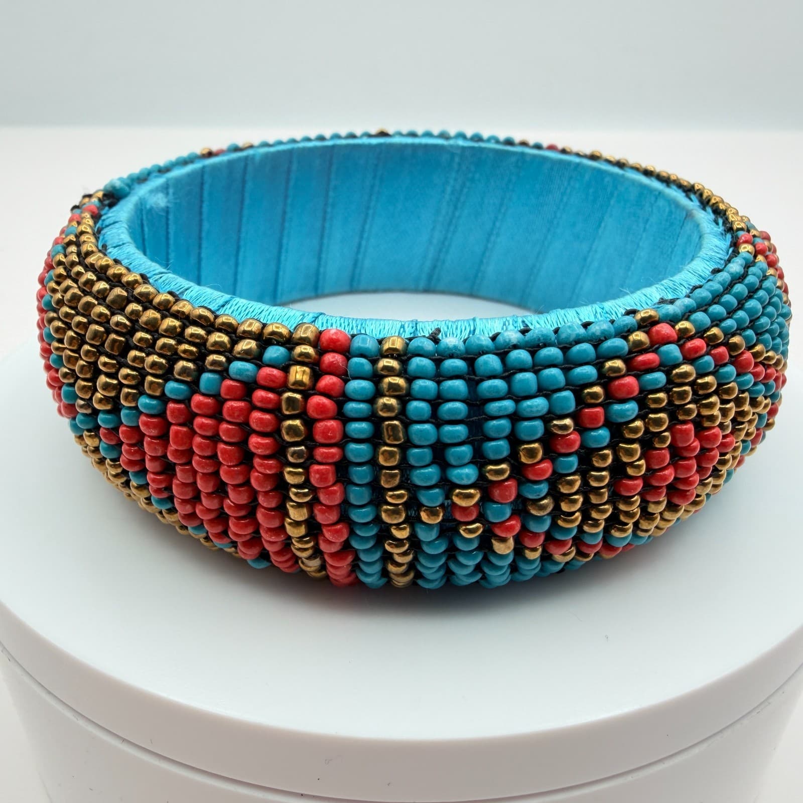 Vintage 90s Bangle Bracelet Seed Beaded Boho Women's Classic Fashion Jewelry - Thumbnail 4