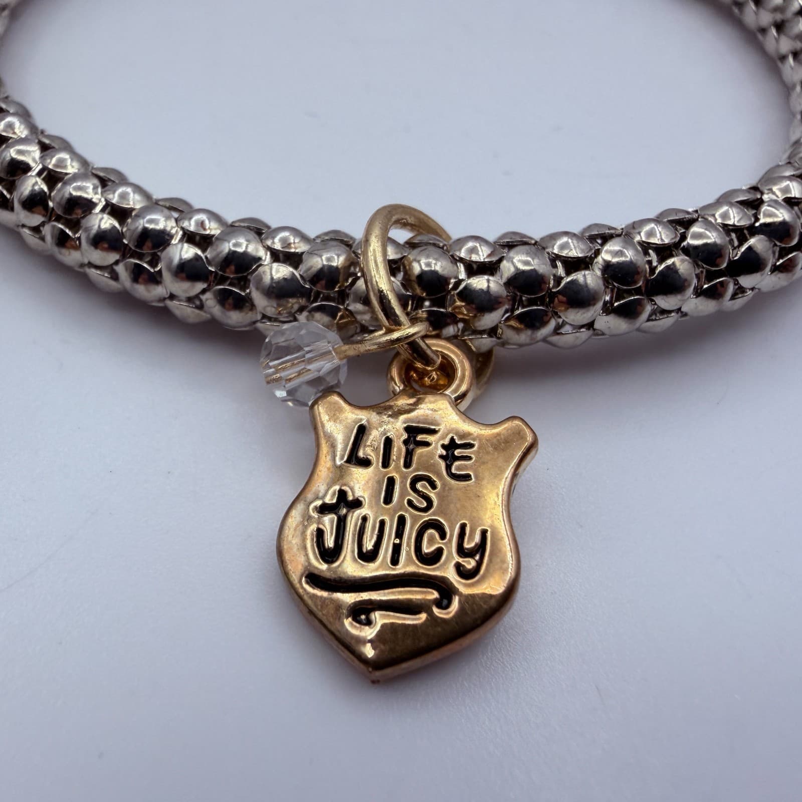 Vintage 90s Silver Tone Life is Juicy Charm Bracelet Women's Classic Jewelry - Thumbnail 5