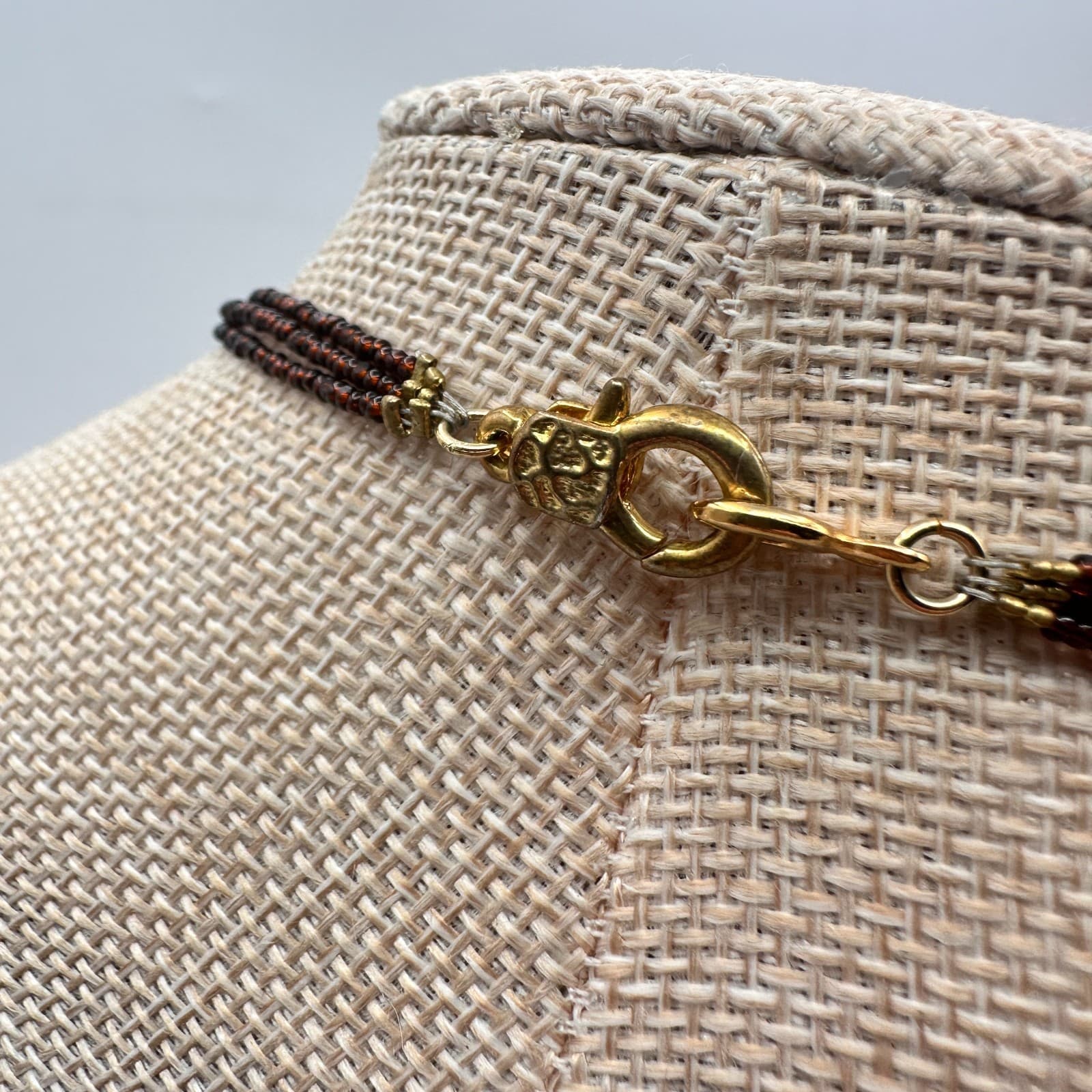 Vintage 90s Turquoise Glass Bead Statement Necklace Boho Fashion Women's Jewelry - Thumbnail 7