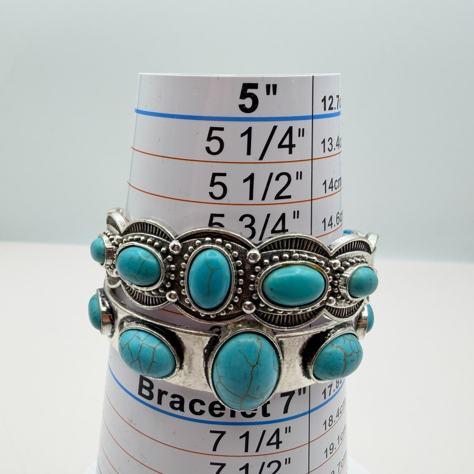 Vintage Y2K Silver Tone Turquoise Beaded Cuff Bracelet Set Boho Women's Jewelry - Thumbnail 10