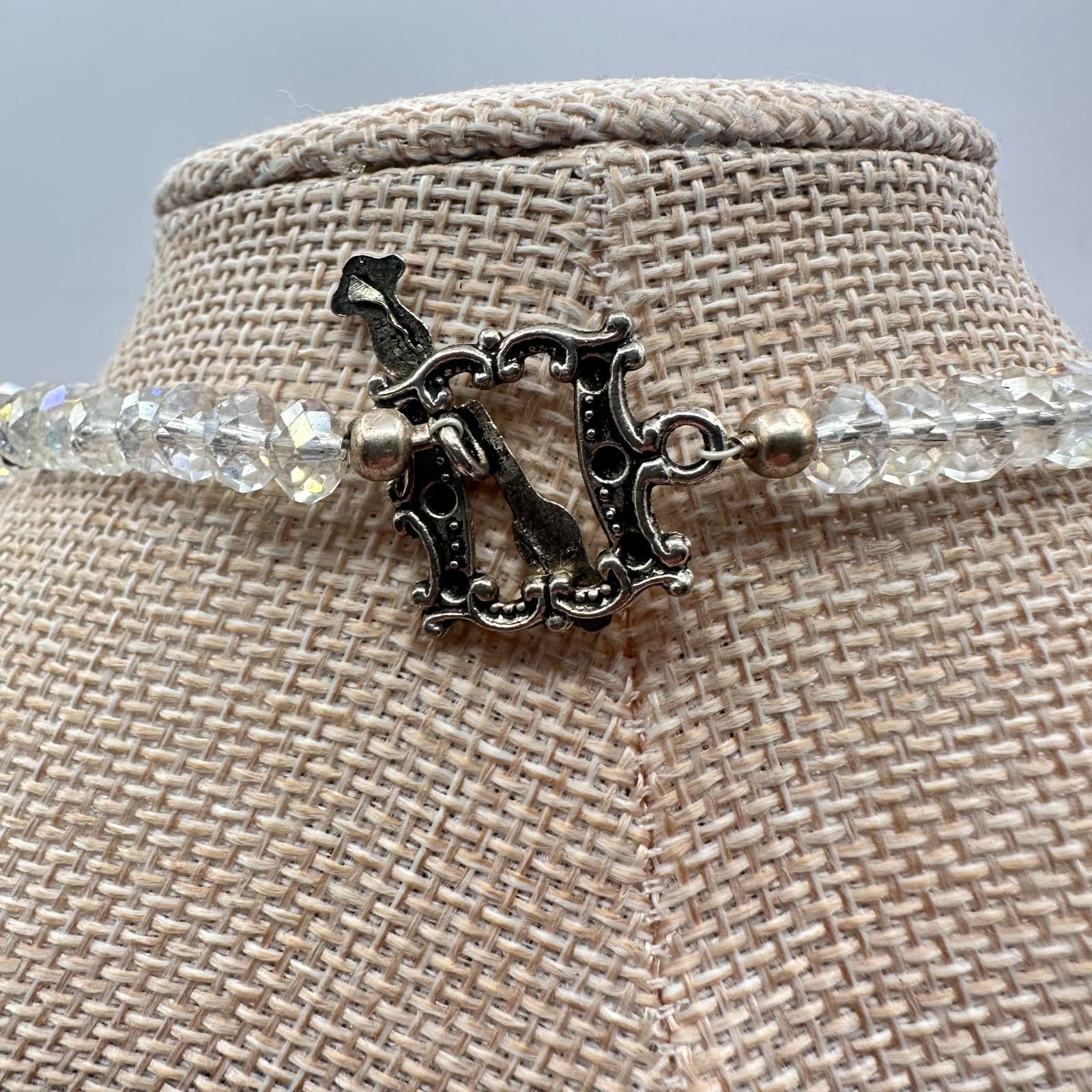 Vintage 90s Cobalt Blue Glass Bead Statement Necklace Silver Tone Boho Jewelry - Thumbnail 5