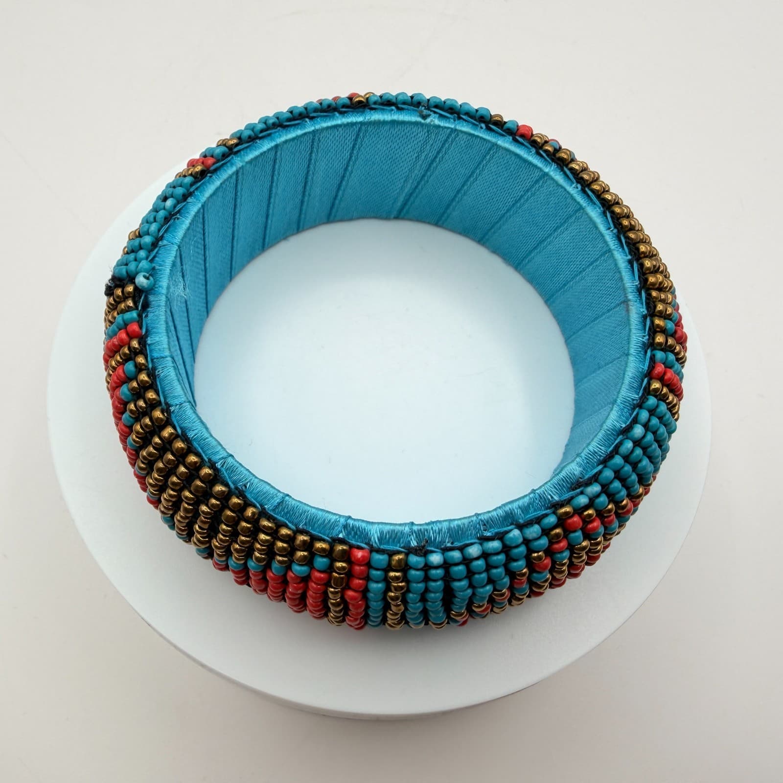 Vintage 90s Bangle Bracelet Seed Beaded Boho Women's Classic Fashion Jewelry - Thumbnail 5