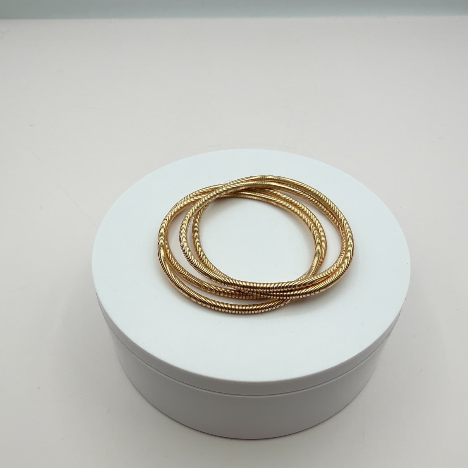 Vintage Y2K Gold Tone Flexible Stretch Bangle Set Women's Classic Jewelry - Thumbnail 6