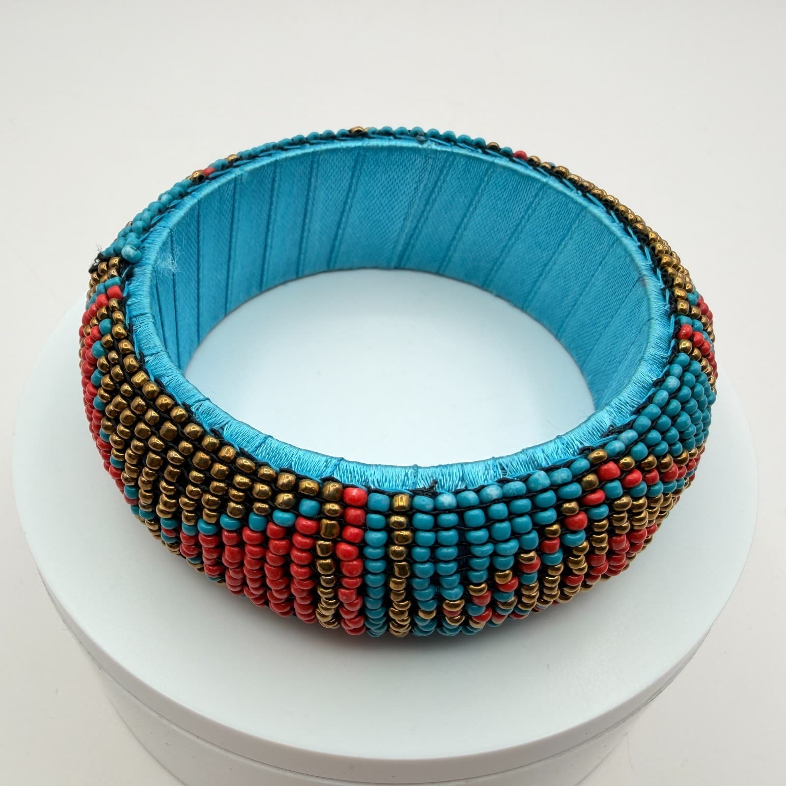 Vintage 90s Bangle Bracelet Seed Beaded Boho Women's Classic Fashion Jewelry - Thumbnail 6