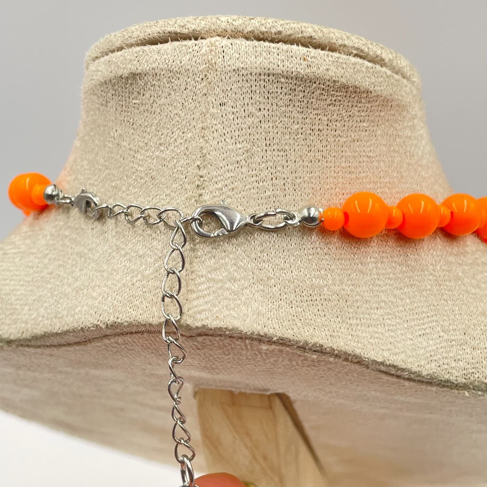 Claire's Silver-Tone Adjustable Neon Orange Graduated Beads Statement Necklace - Thumbnail 7