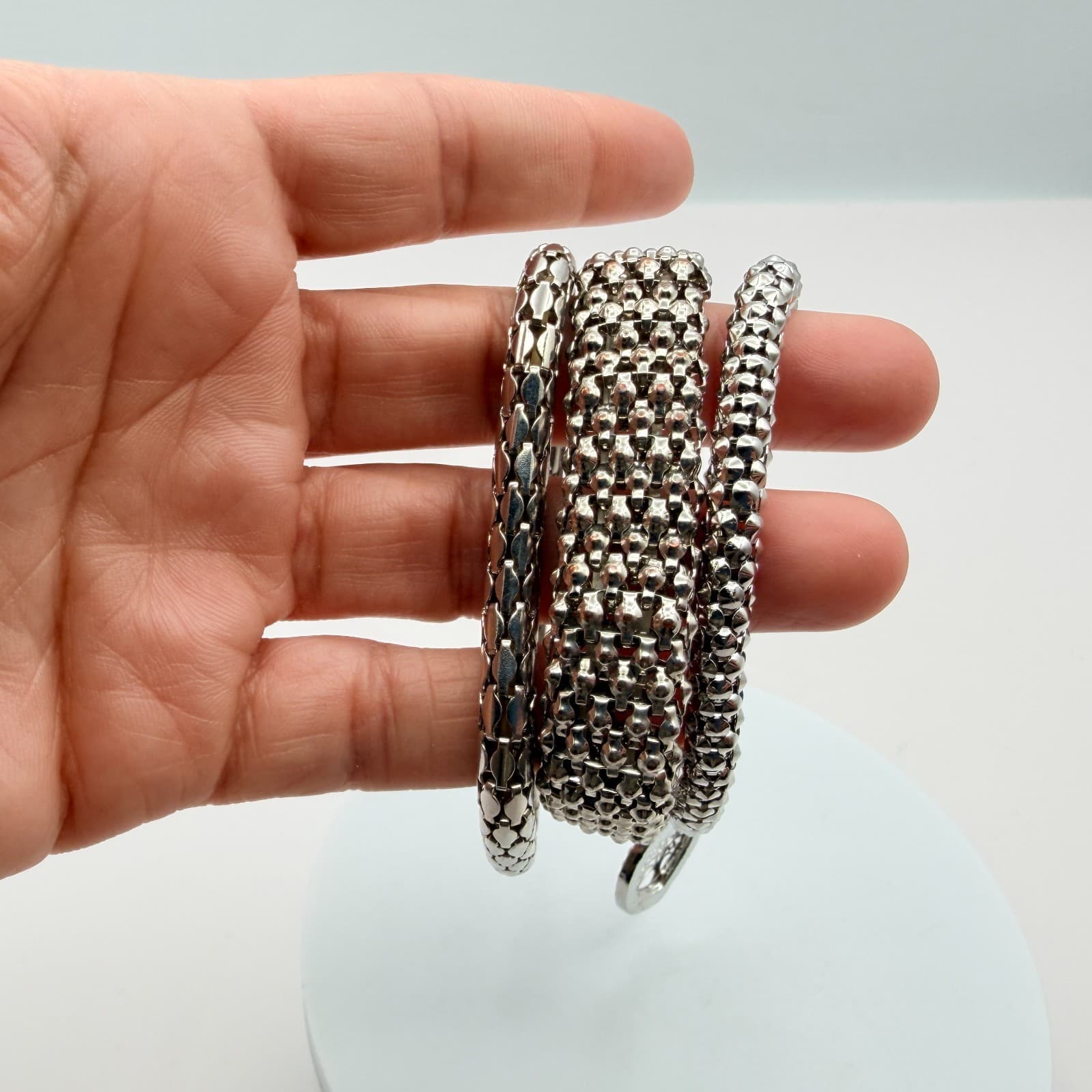 Vintage Y2K Silver Tone Tree of Life Heart Charm Mesh Bracelet Women's Jewelry - Thumbnail 8