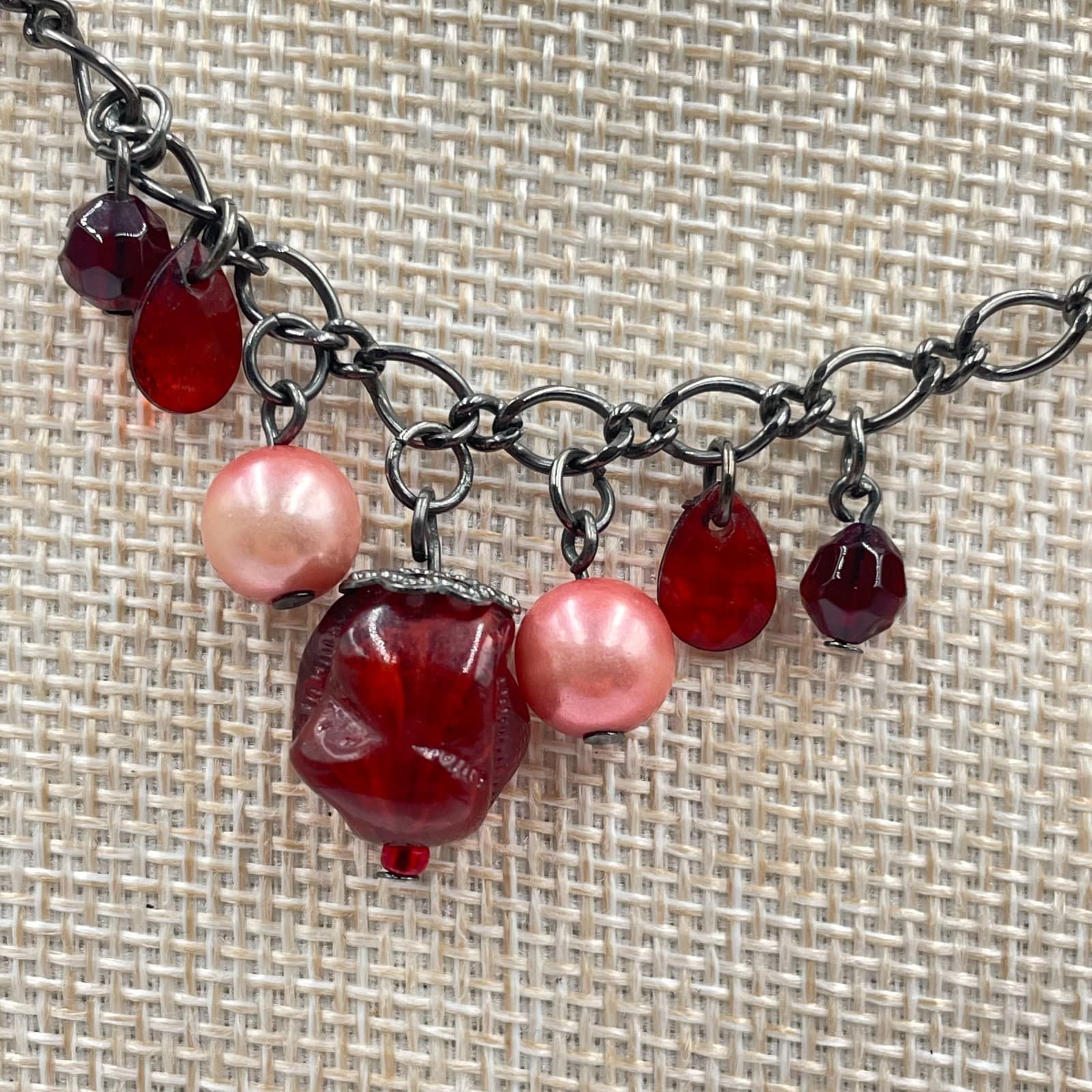 Gunmetal-Tone Chain Filigree Cage Mother Of Pearls Beaded Cluster Charm Necklace - Thumbnail 3