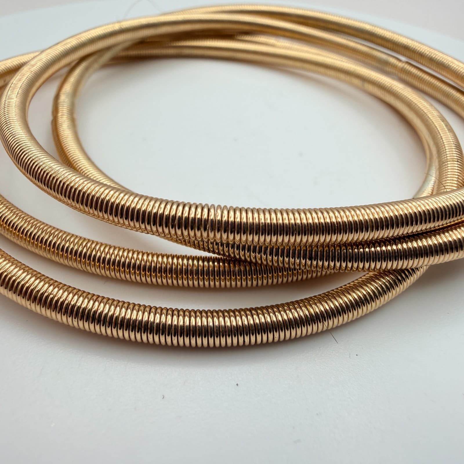 Vintage Y2K Gold Tone Flexible Stretch Bangle Set Women's Classic Jewelry - Thumbnail 5