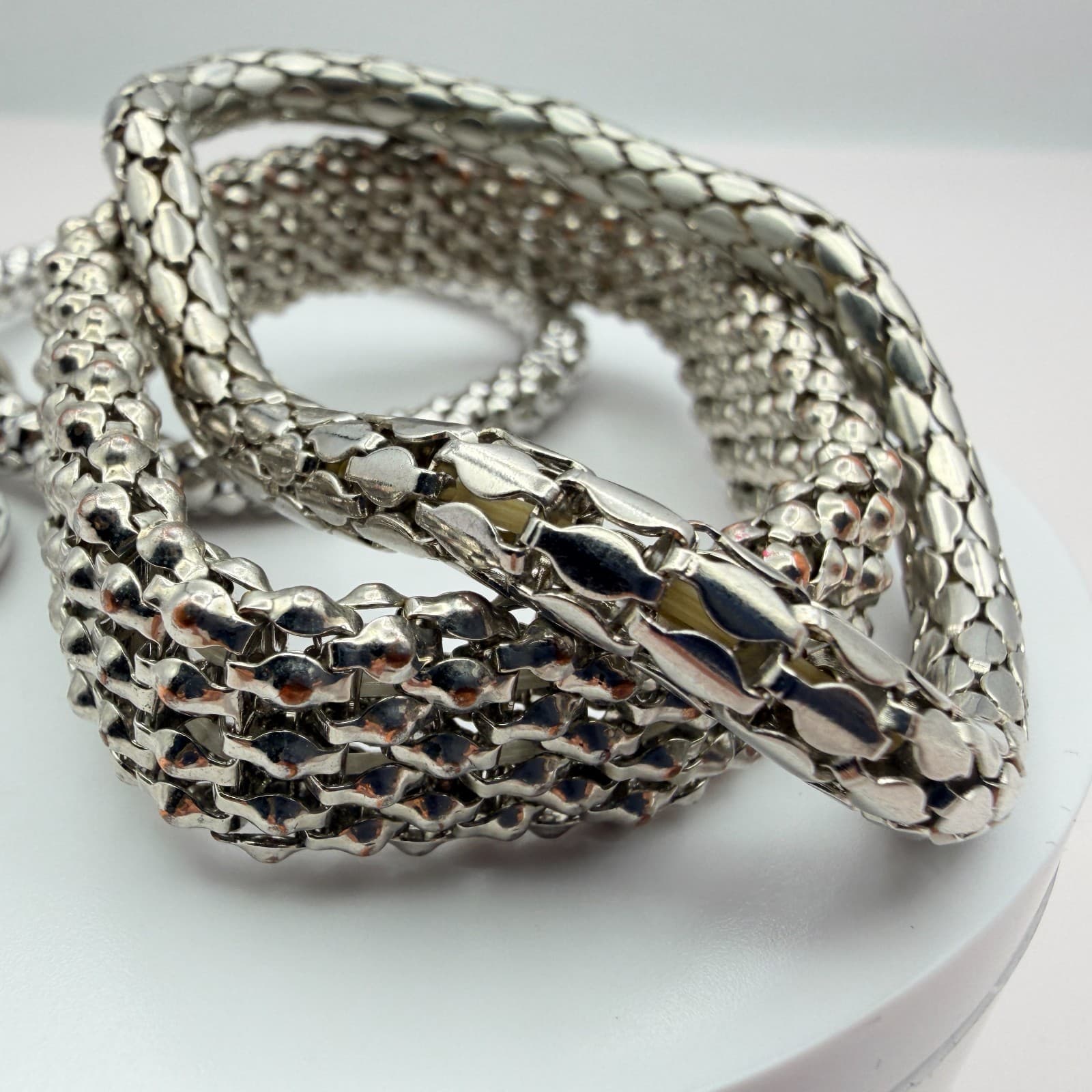 Vintage Y2K Silver Tone Tree of Life Heart Charm Mesh Bracelet Women's Jewelry - Thumbnail 6