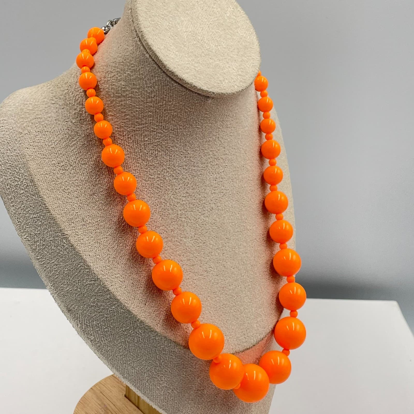 Claire's Silver-Tone Adjustable Neon Orange Graduated Beads Statement Necklace - Thumbnail 5