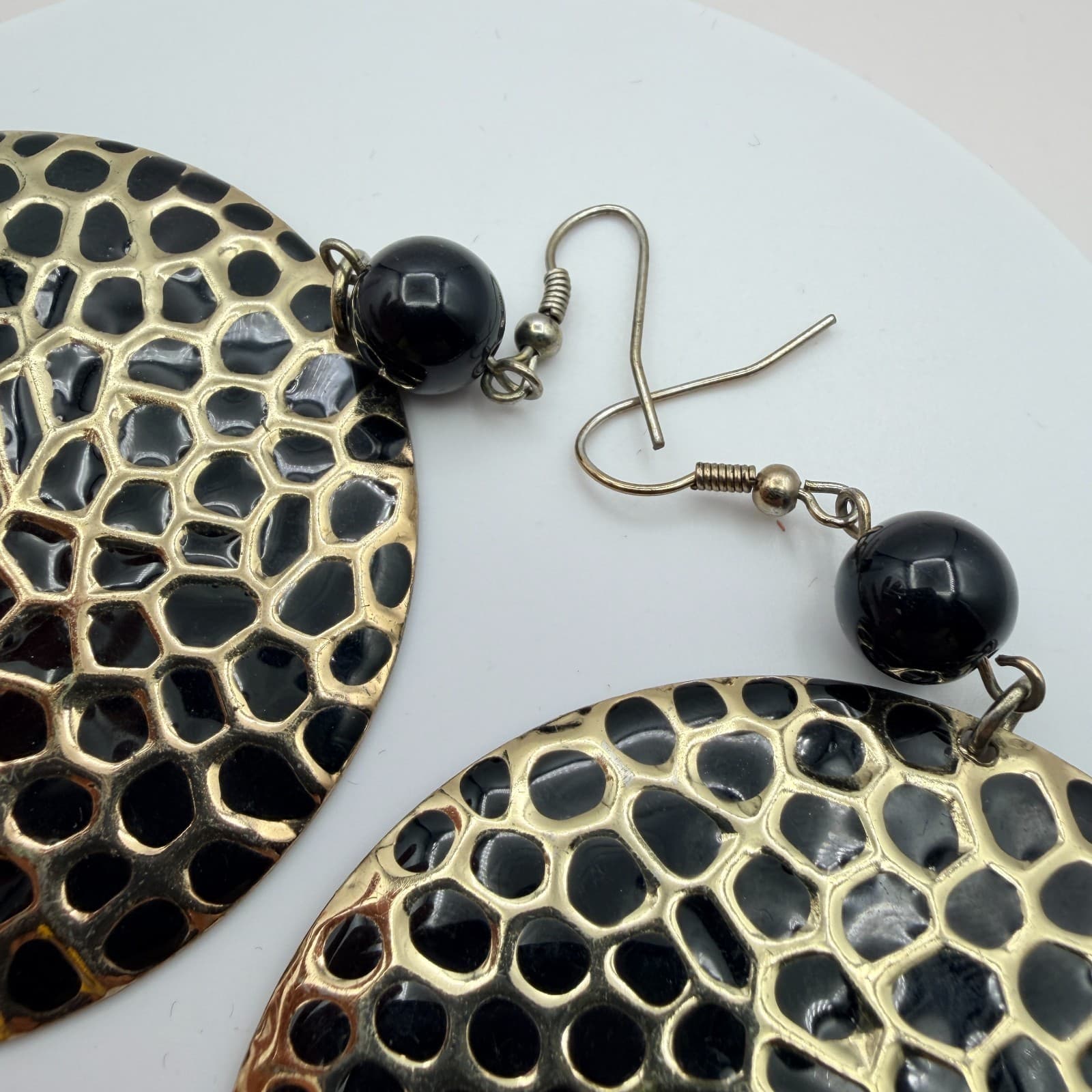 Vintage Y2K Gold Tone Hammered Disk Dangle Earrings Women's Classic Jewelry - Thumbnail 5