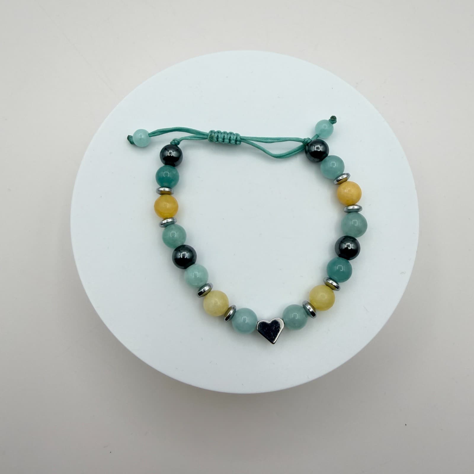 Vintage 90s Silver Tone Heart Charm Glass Beaded Bracelet Boho Fashion Jewelry - Thumbnail 2