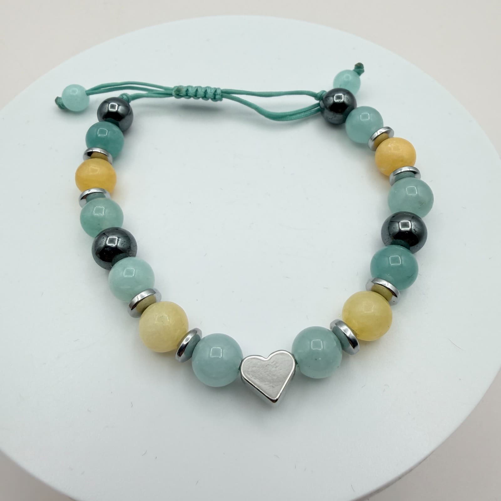 Vintage 90s Silver Tone Heart Charm Glass Beaded Bracelet Boho Fashion Jewelry - Thumbnail 3