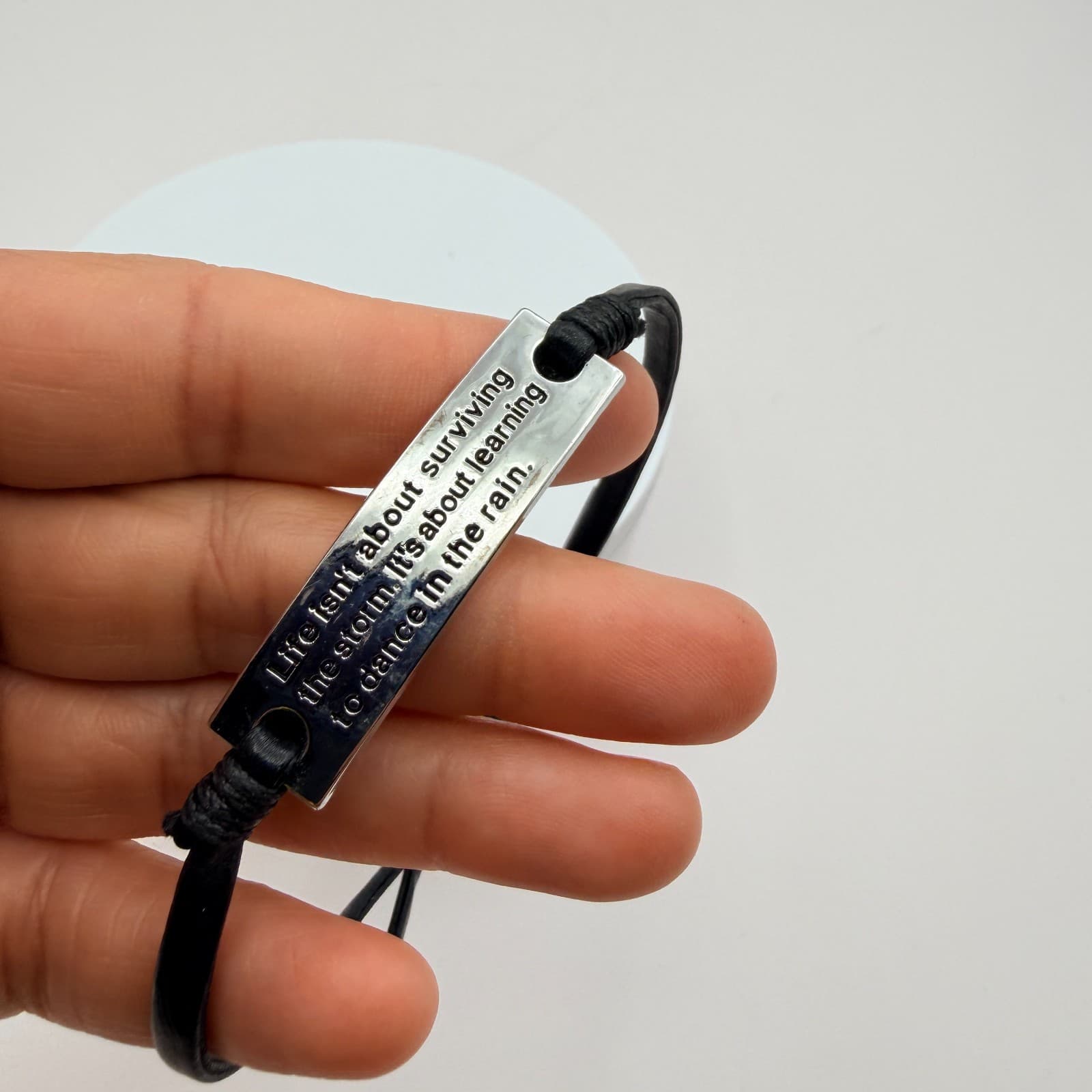 Vintage Y2K Silver Tone Leather Bracelet Inspirational Unisex Classic Jewelry - Thumbnail 8