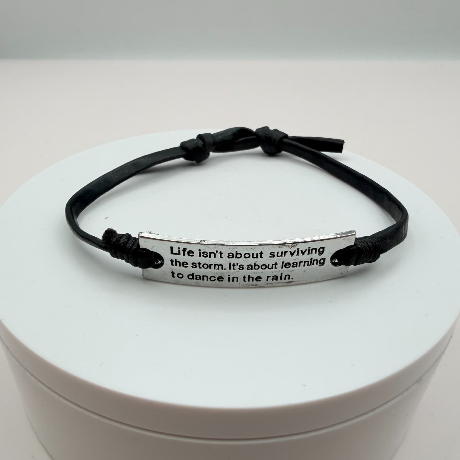 Vintage Y2K Silver Tone Leather Bracelet Inspirational Unisex Classic Jewelry - Thumbnail 2