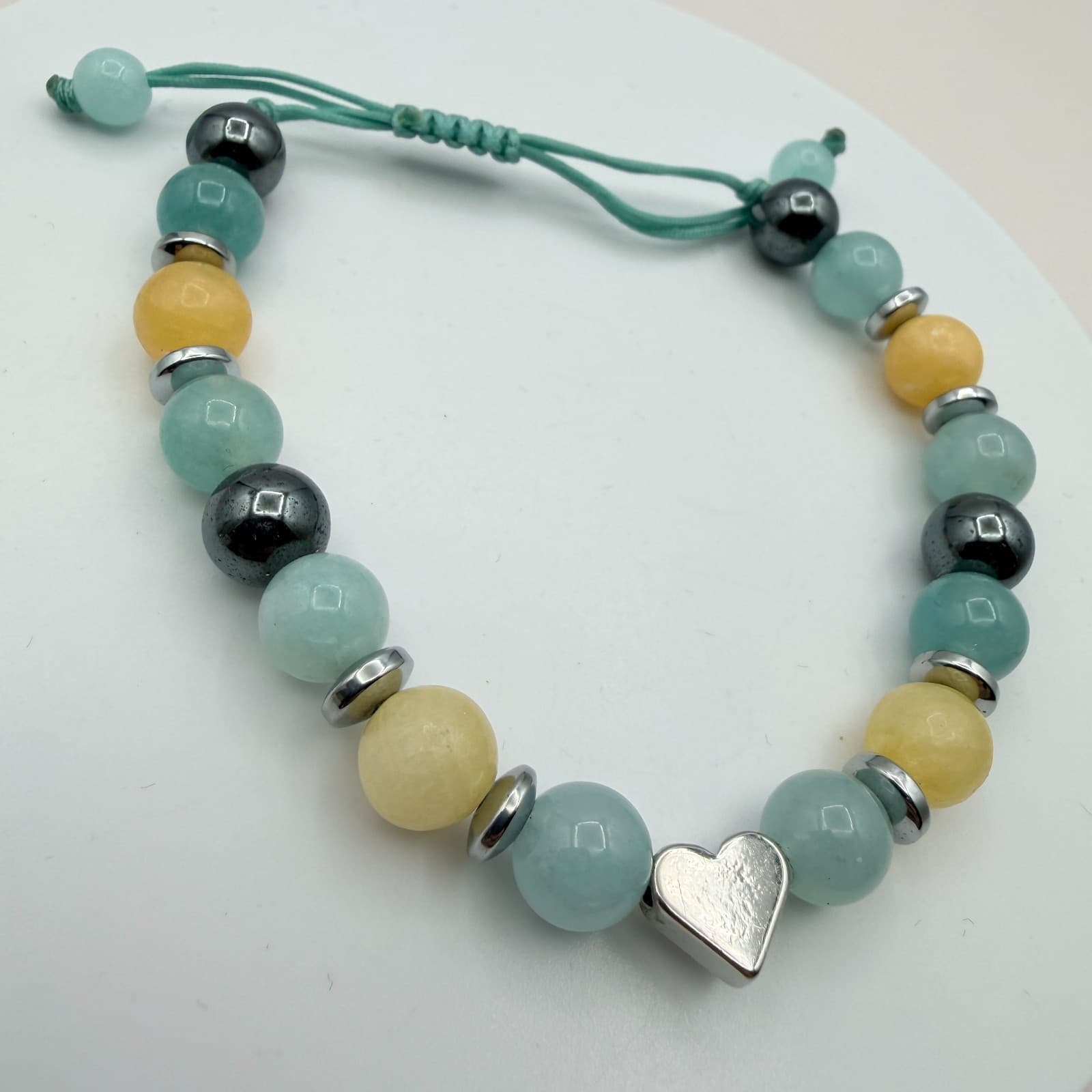 Vintage 90s Silver Tone Heart Charm Glass Beaded Bracelet Boho Fashion Jewelry - Thumbnail 4