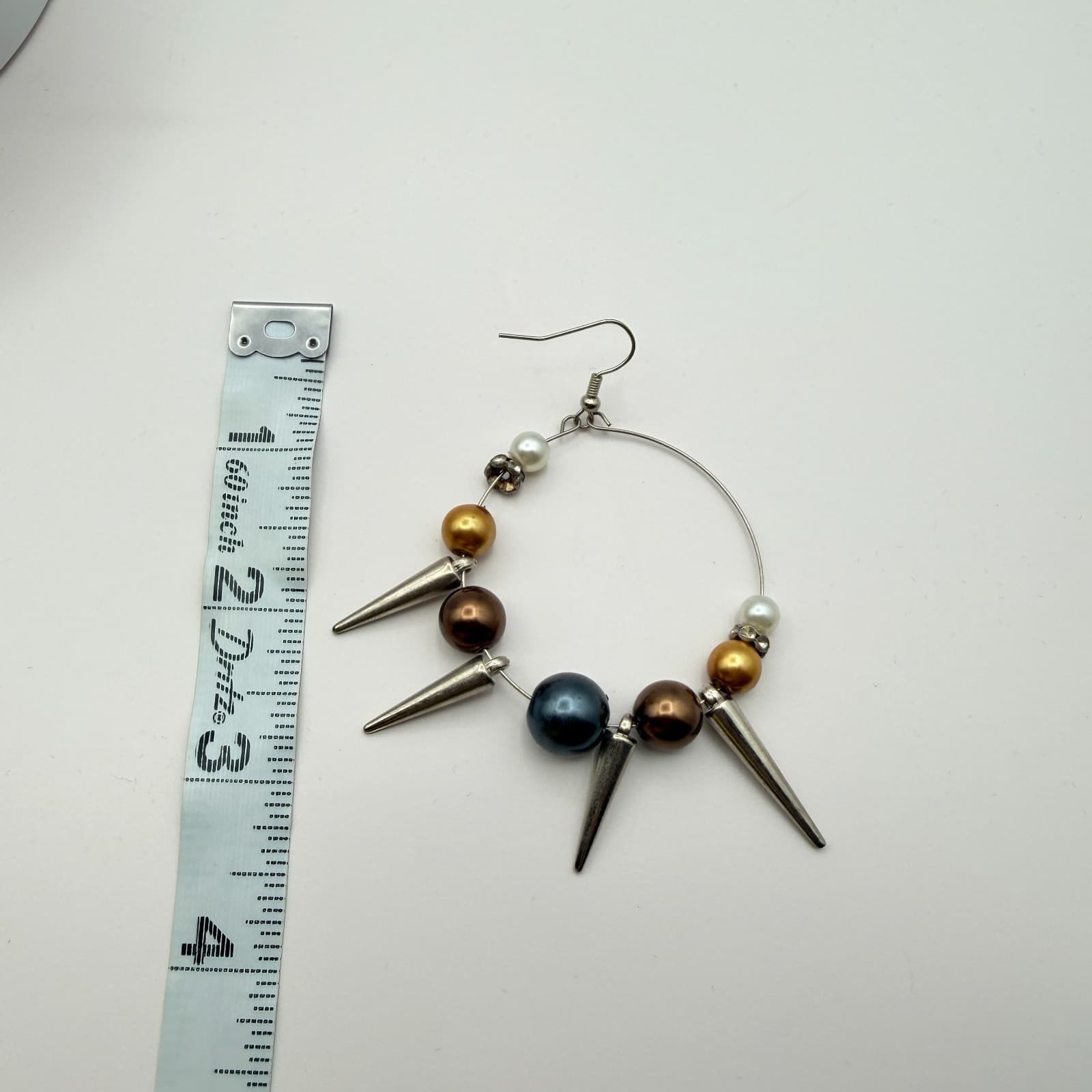 Vintage Y2K Faux Pearl Beaded Spike Hoop Earrings Women's Classic Jewelry - Thumbnail 8