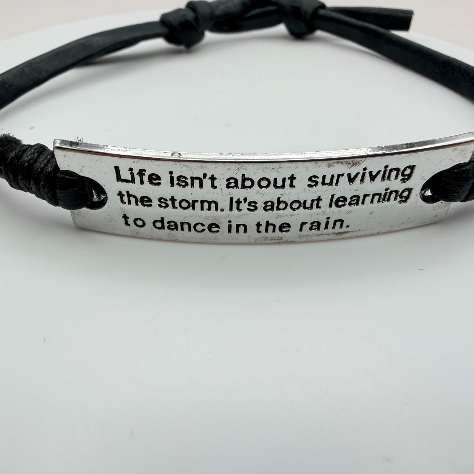 Vintage Y2K Silver Tone Leather Bracelet Inspirational Unisex Classic Jewelry - Image 1