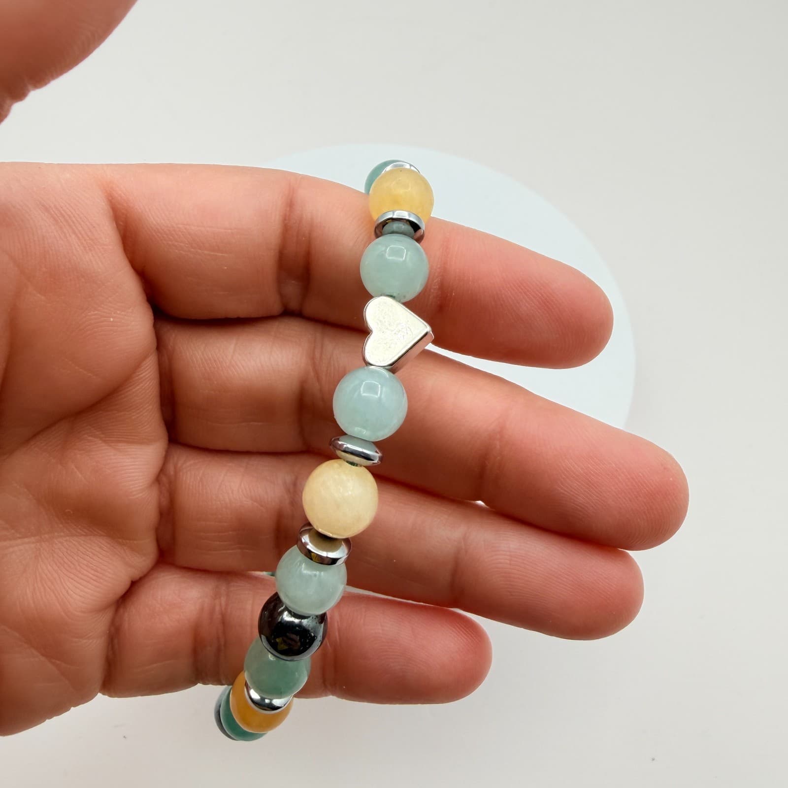 Vintage 90s Silver Tone Heart Charm Glass Beaded Bracelet Boho Fashion Jewelry - Thumbnail 7